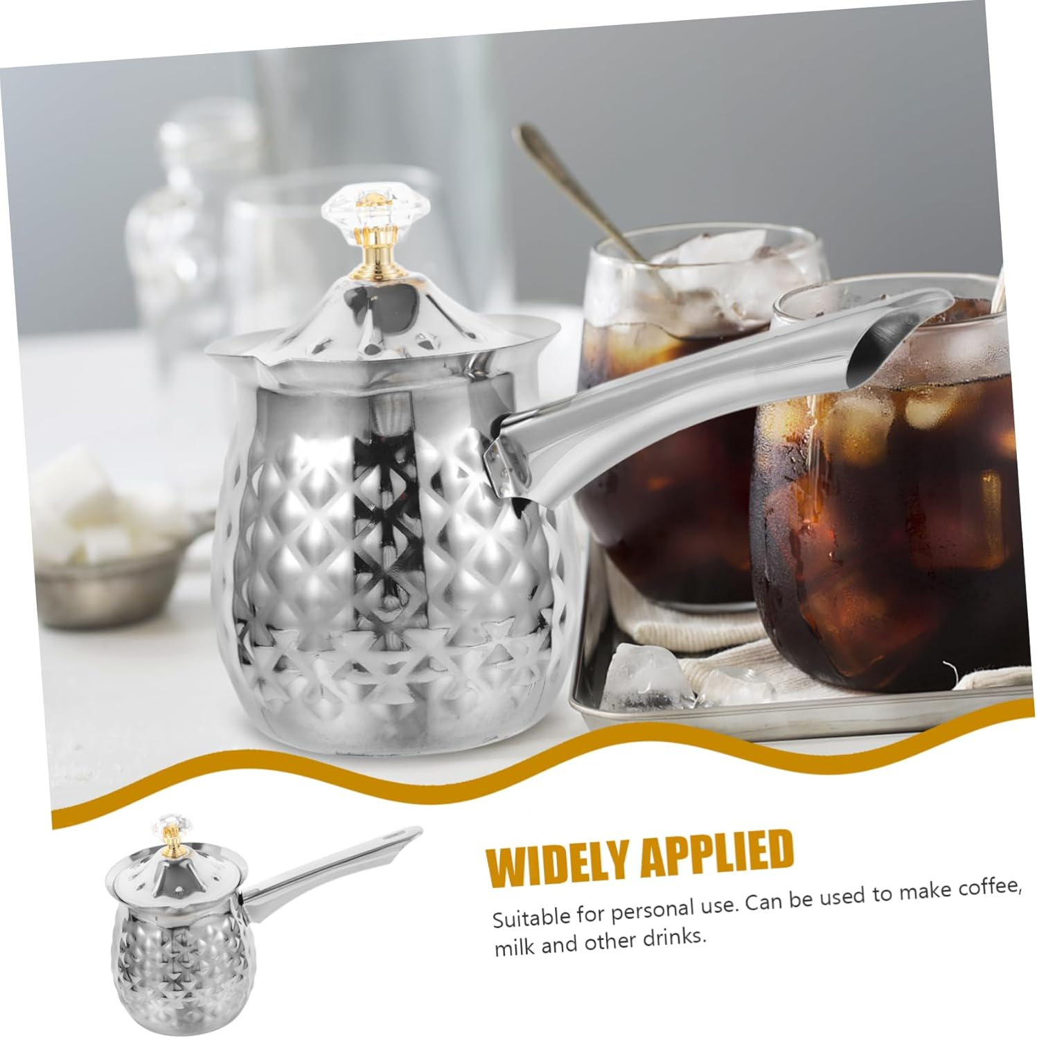 CATIEBYE Stainless Steel Coffee Pot Turkish Pot for Milk Heating Side Handle for Espresso and Coffee Brewing at Home image number 2