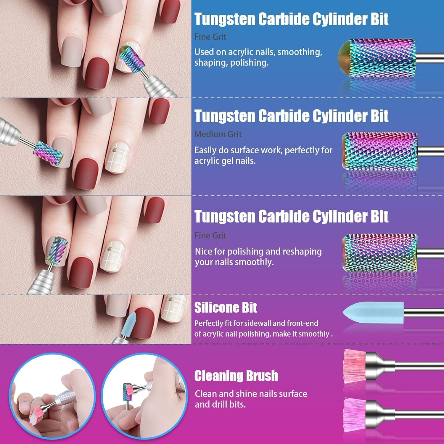 25Pcs Nail Drill Bits Set with Pink Holder and 50Pcs 8 Colors Sanding Bands, Tungsten Carbide Ceramic Diamond 3/32 Inch Nail Drill Bits Remove Acrylic Poly Nail Gel Nail Polish image number 1