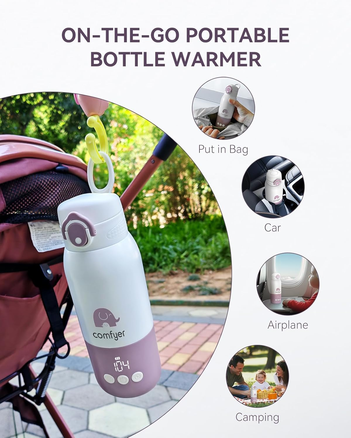 Portable Bottle Warmer on the Go for Baby, Fast Heating and Long Battery Life 12000 Mah, Two Heating Modes for Breast Milk and Water, 340 Ml Capacity, for Car and Plane Travel image number 6