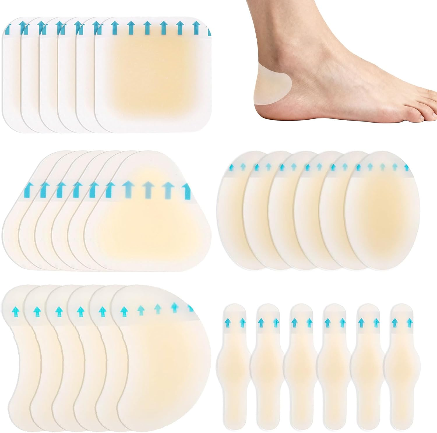 Bandaids, 30Pcs Blister Band Aid, Bandaid, Invisible Blister Hydrocolloid Bandages, Hydrocolloid Blisterband Aid, Waterproof Invisible Gel Cushion, Suitable for Foot, Toe and Heel Protection image number 2