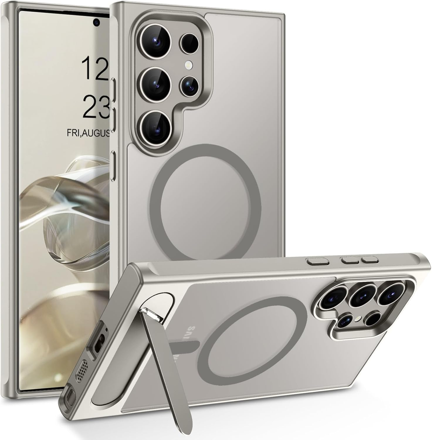 DUEDUE for Samsung Galaxy S24 Ultra Case Magnetic with Stand,[Compatible with Magsafe] Military Grade Protective Skin-Friendly Touch Slim Built-In Kickstand Hard Back Samsung S24 Ultra Cover, Gray image number 4