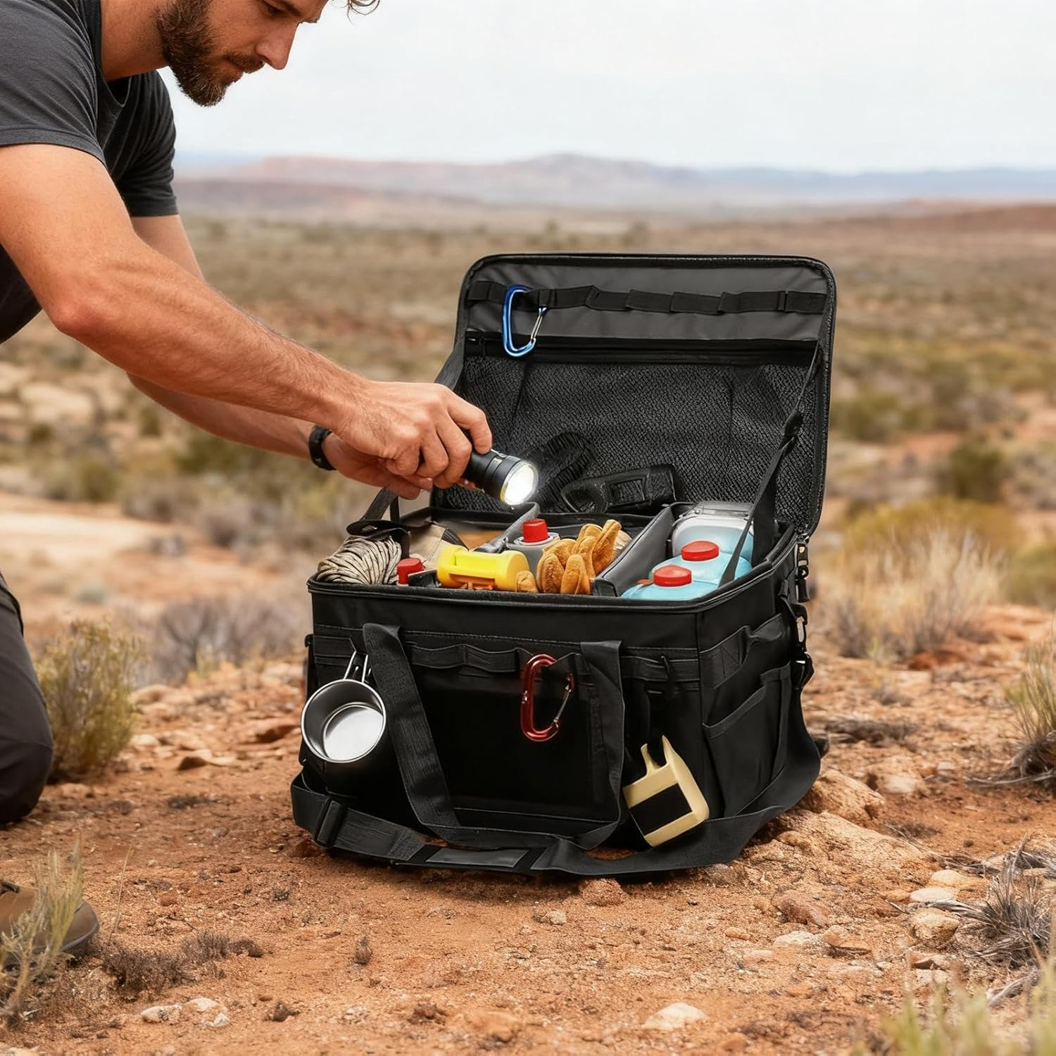 Camping Tote Bag - 30L Foldable Travel Organizer | Utility Tote Bag with Handles,For Travel Kitchen Gear Cookware Tool Tableware Utensil image number 4