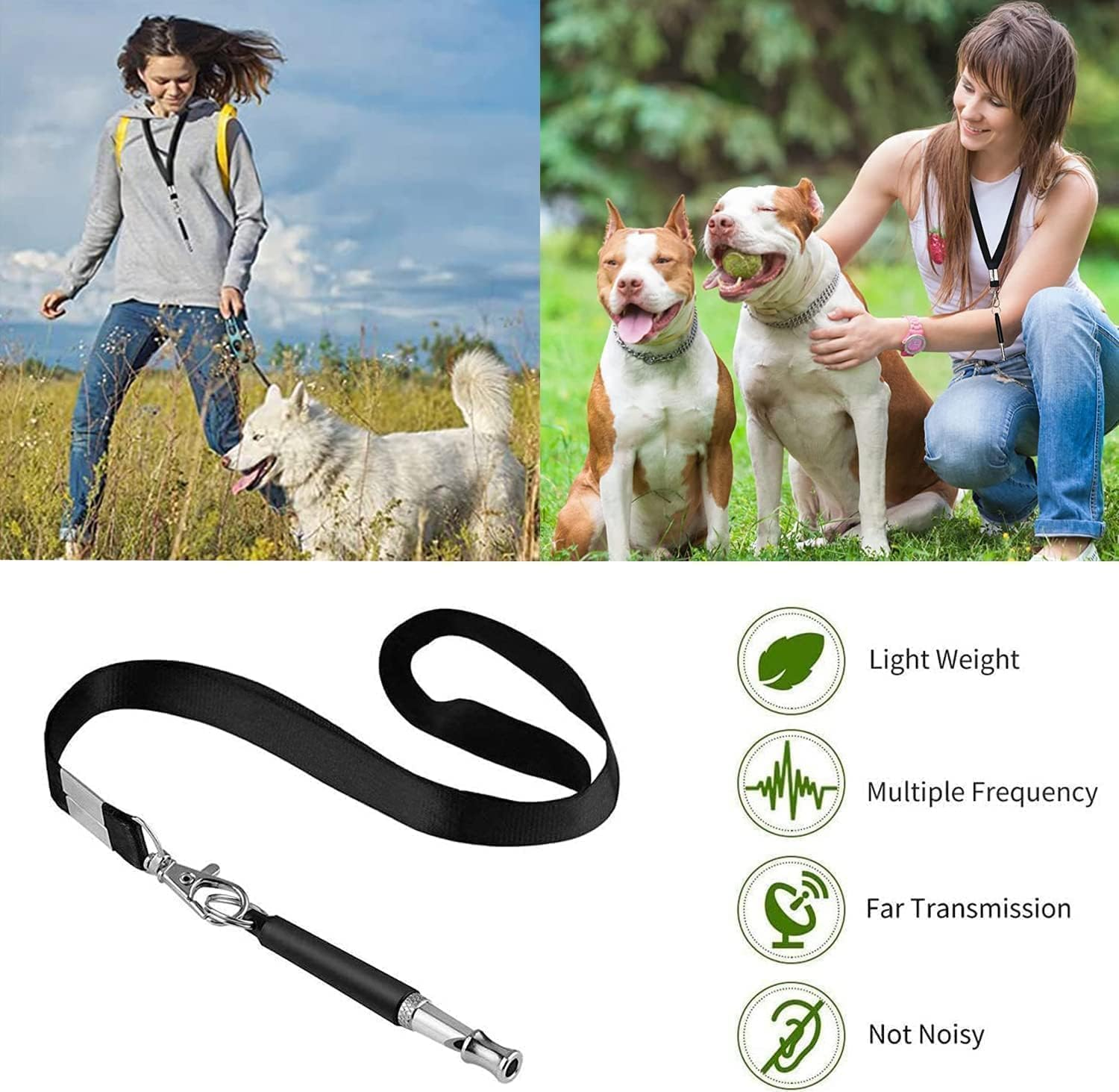Dog Whistle Stop Barking 2-Pack &ndash; Ultrasonic Adjustable Silent Dog Training Whistle with Lanyard (Black & White), Professional Recall & Anti-Bark Tool for Dogs, Portable for Hiking/Park/Home