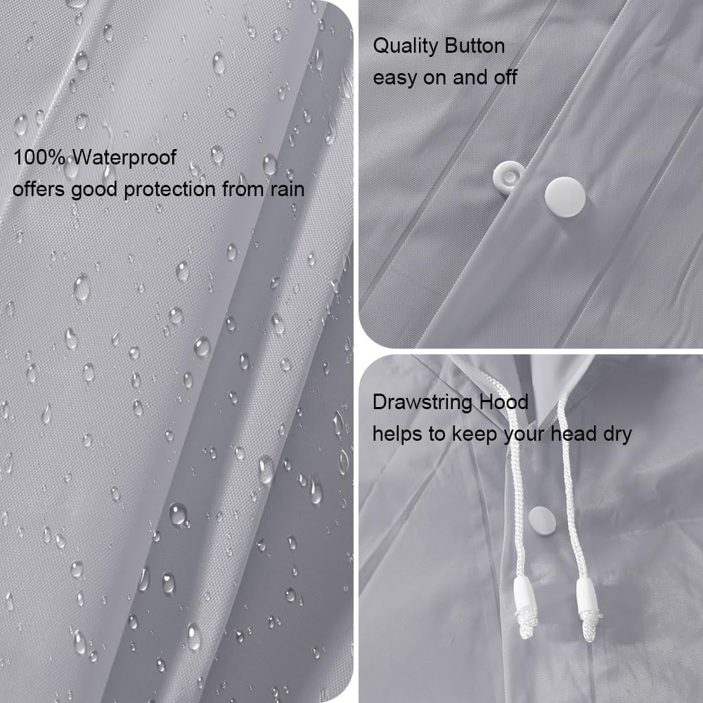 2 Pack Reusable Raincoats for Adults Kids,Eva Rain Poncho Lightweight Rain Coat Waterproof Rain Coats Gear Rain Ponchos with Hood for Men and Women,Easy Fold Raincoat image number 4