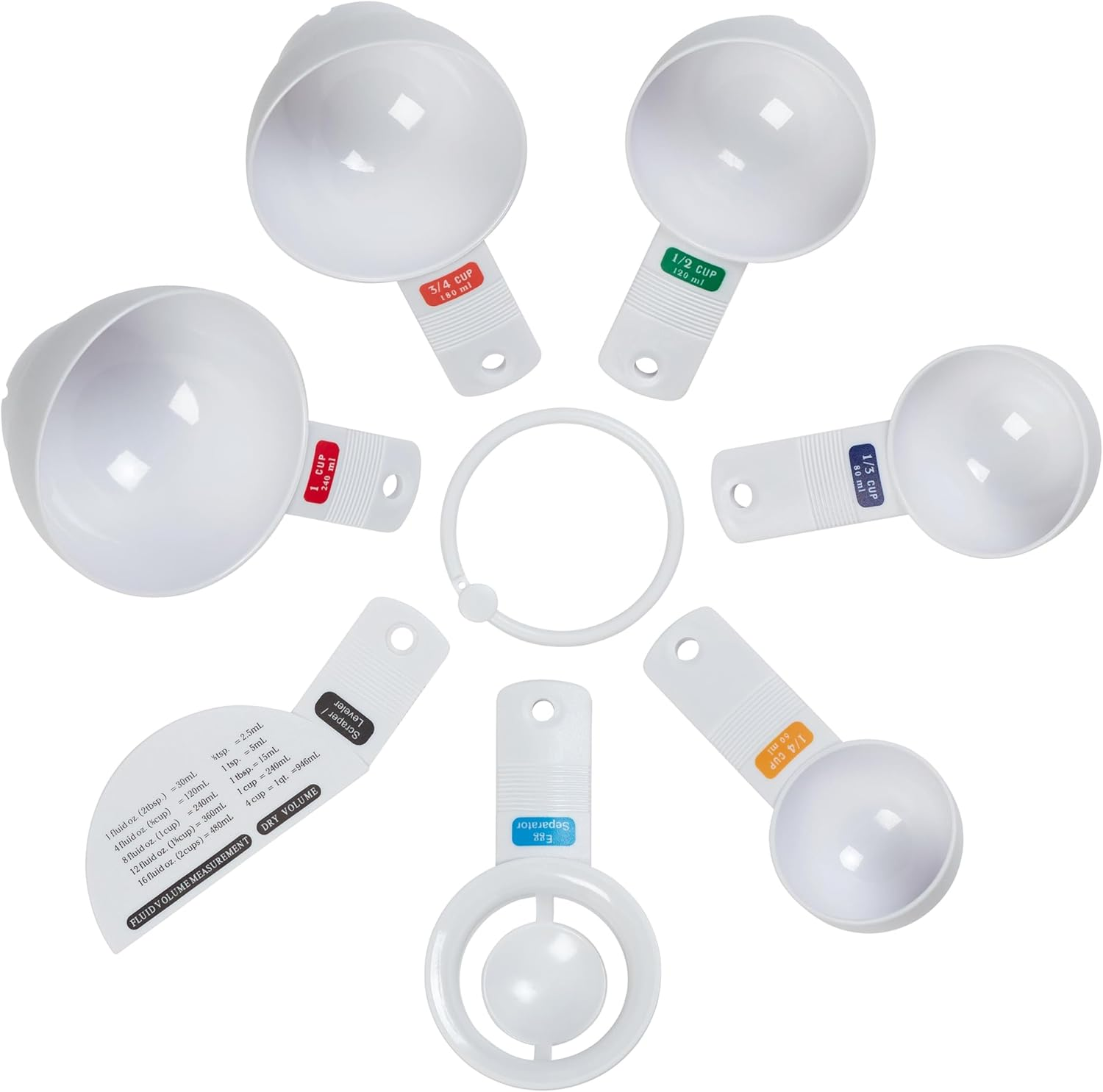 Tala Kitchen Measuring Set, Plastic, Contains 7 Measuring Cups Including 1 Cup/240Ml, 3/4 Cup/180Ml, 1/2 Cup/120Ml, 1/3 Cup/78Ml, 1/4 Cup/60Ml, White image number 6