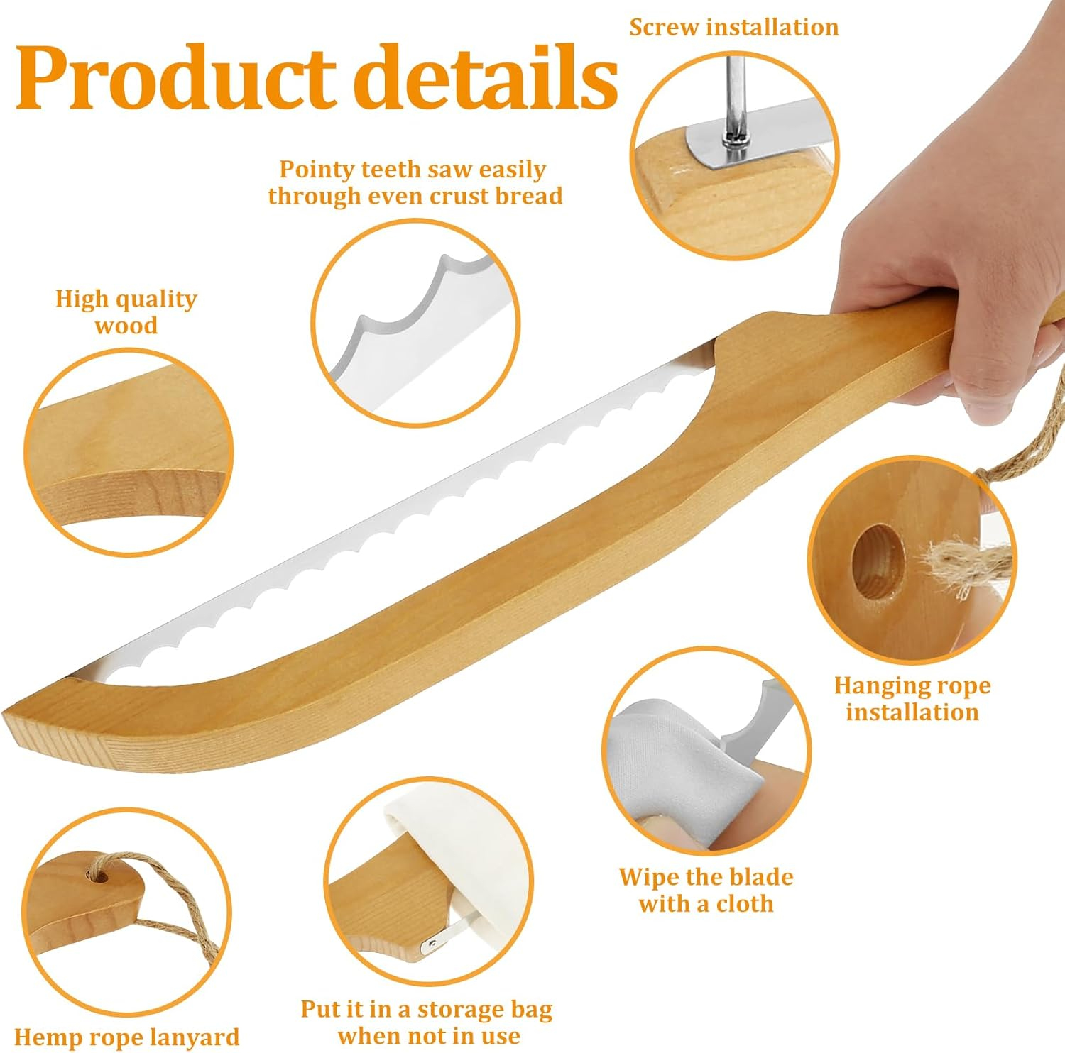 Serrated Bread Bow Knife with 2 Spare Blades,Stainless Steel Bread Cutting Tool,15.7In Fiddle Bow Handle Design Bread Slicer,Sourdough Slicer Knife for Sourdough Loaf Baguettes Bagels image number 1