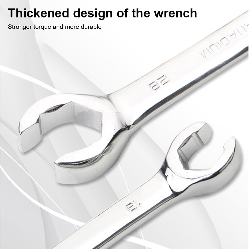 Flare Nut Spanner Set, 8 Piece Metric Line Wrench Set (6Mm&ndash;22Mm), Double Opening Oil Pipe Wrench Set with Organizer Box for Brake, Fuel and Hydraulic Lines Mechanics and Automotive Repair image number 2