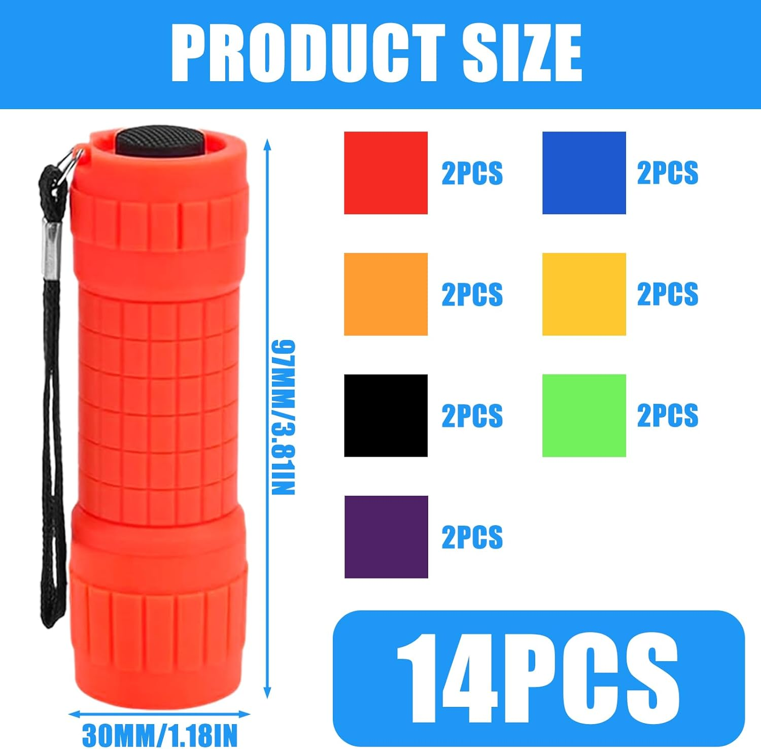 AXVRAV Pack of 14 Mini LED Torch Children, Small LED Torch with Lanyard and 42AAA Batteries, Silicone Coating Hand Lamp for Camping, Outdoor, Hiking, Children'S Birthday Gifts image number 5