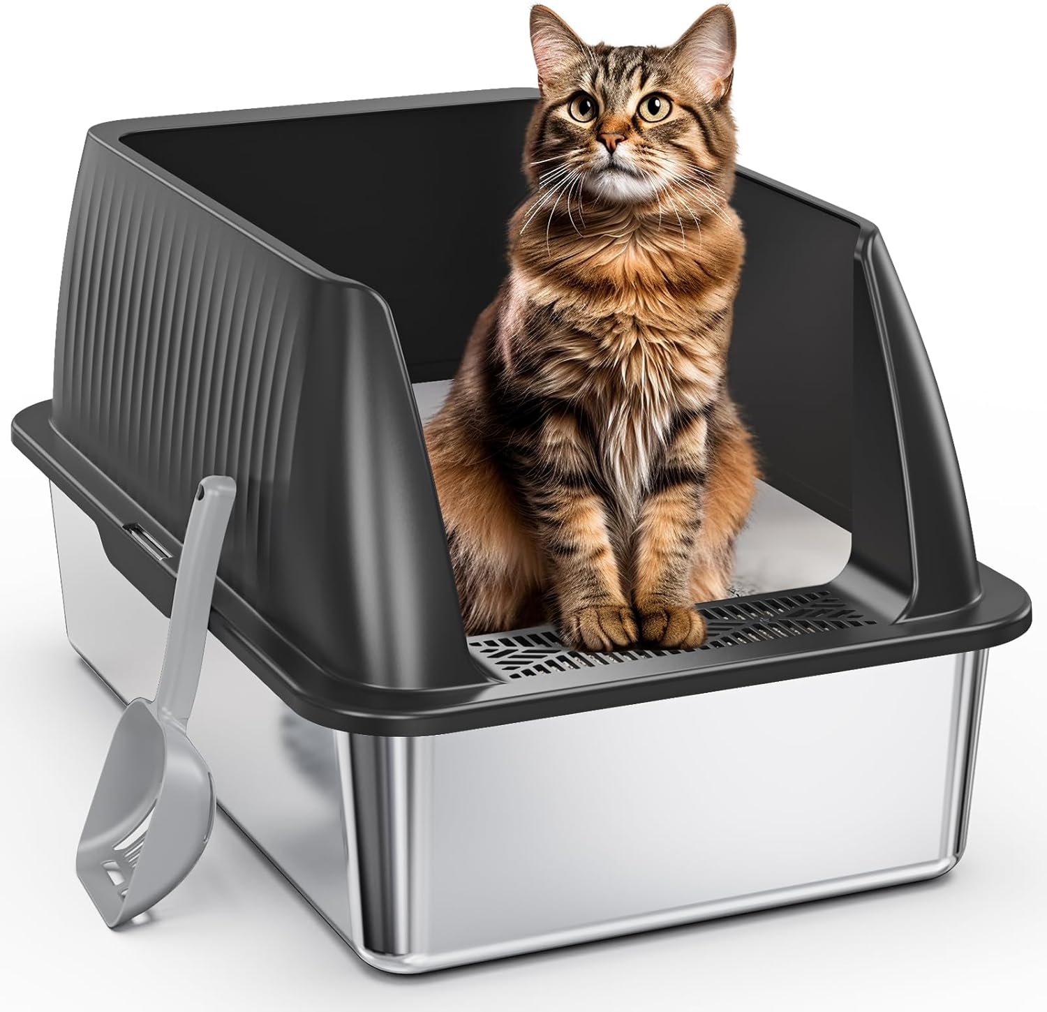 2024 Upgraded Stainless Steel Litter Box for Cats, Durable XXL Metal with Lid & Cat Litter Mat for Easy Cleaning - Designed for Maximum Convenience