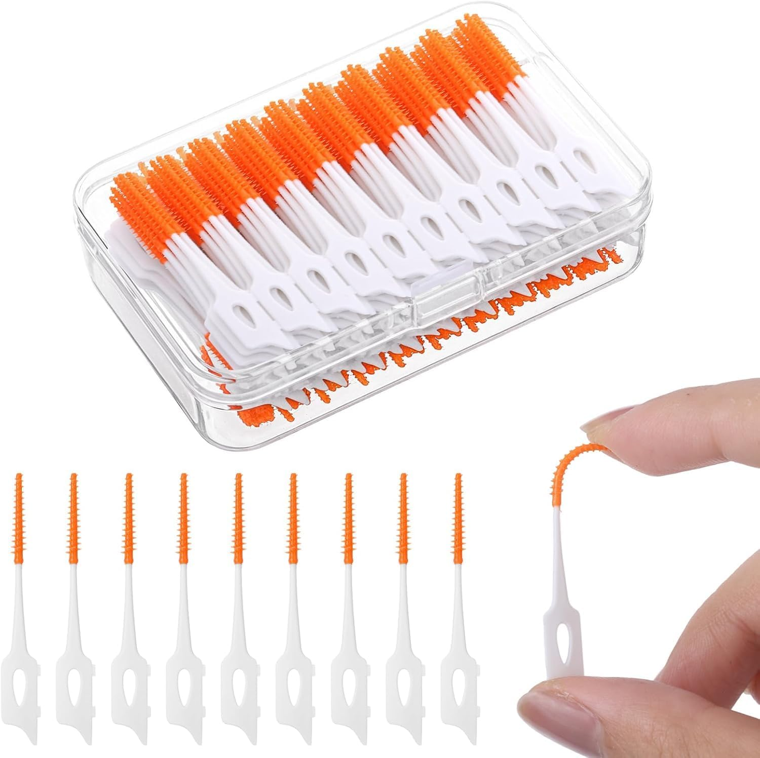 Dental Floss Picks Soft Interdental Brush, Braces Brush, Floss Picks for Teeth, Disposable Interdental Brush, Suitable for Cleaning Teeth Health (Orange) - Blue image number 6