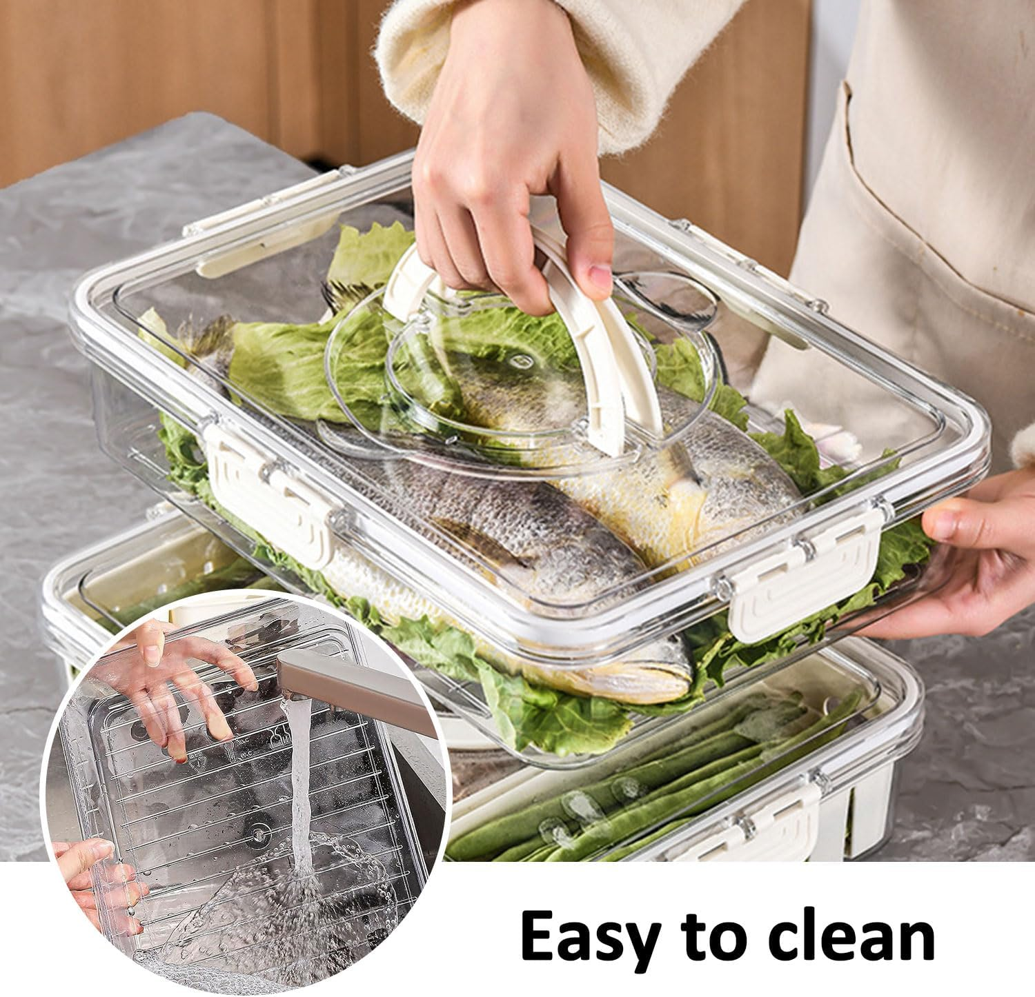 Divided Serving Tray with Lid and Handle, Storage Containers for Fridge, Snack Platters Organizer, Fruit Plate, Fresh -Keeping Box Is Suitable for Fruits, Vegetables, Refrigerators, Picnics (1 Grid) image number 6