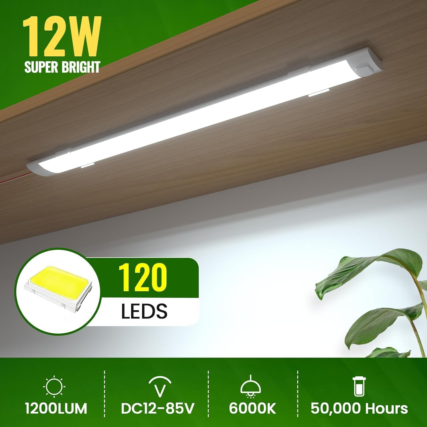 Bonlux 12 Volt LED Lamp Motorhome, 120 LED 12 V Strip Car Interior Lighting with Switch for Van Bus Caravan Boat Kitchen Bathroom Bar Truck, 12 W 6000 K, Pack of 2 image number 5