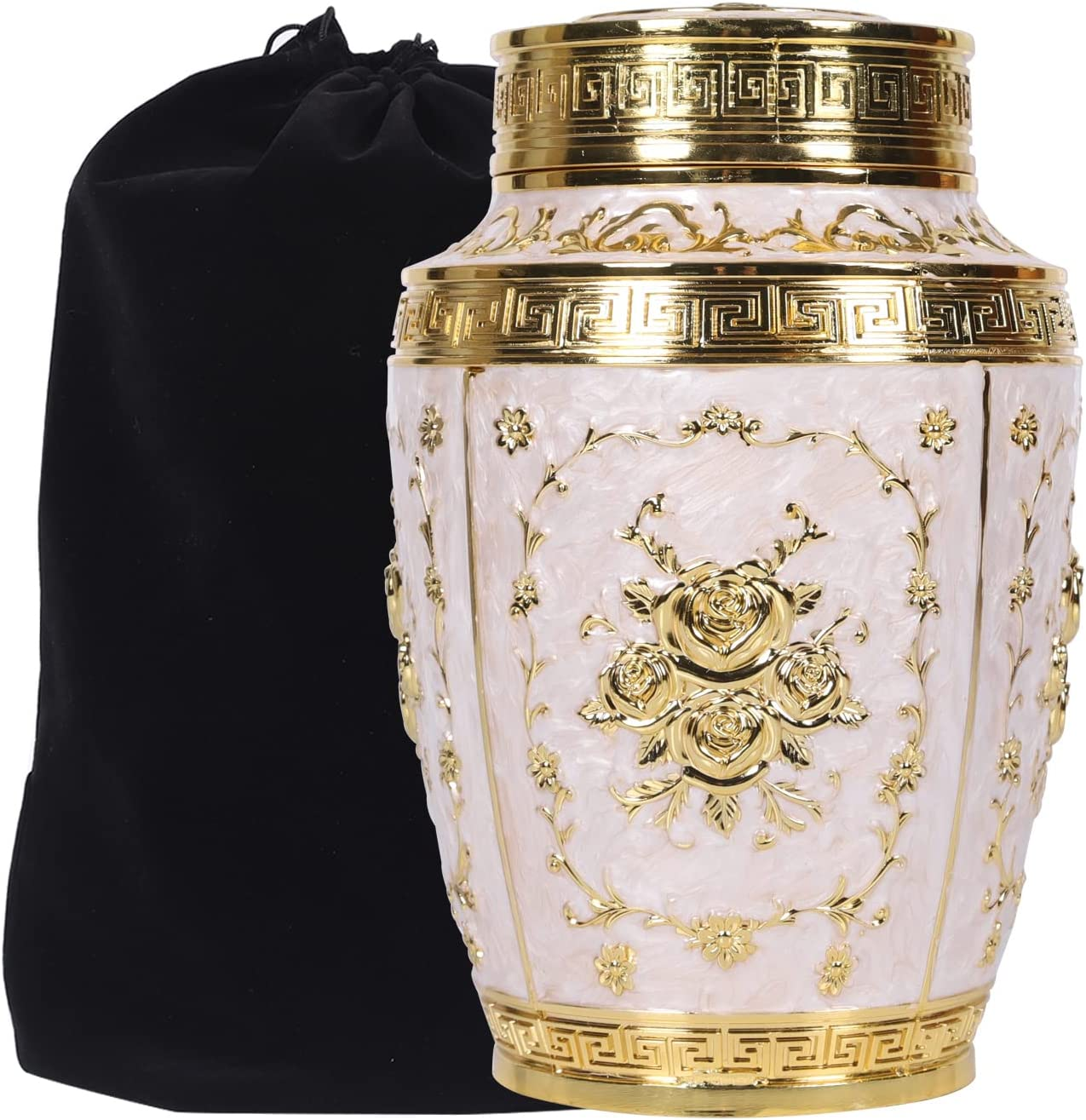 Rose Flower Cremation Urn for Human Ashes - Adult Female, Mom, Women - Zinc Alloy Funeral Urn - 200 Cubic Inches Capacity (Large Gold)