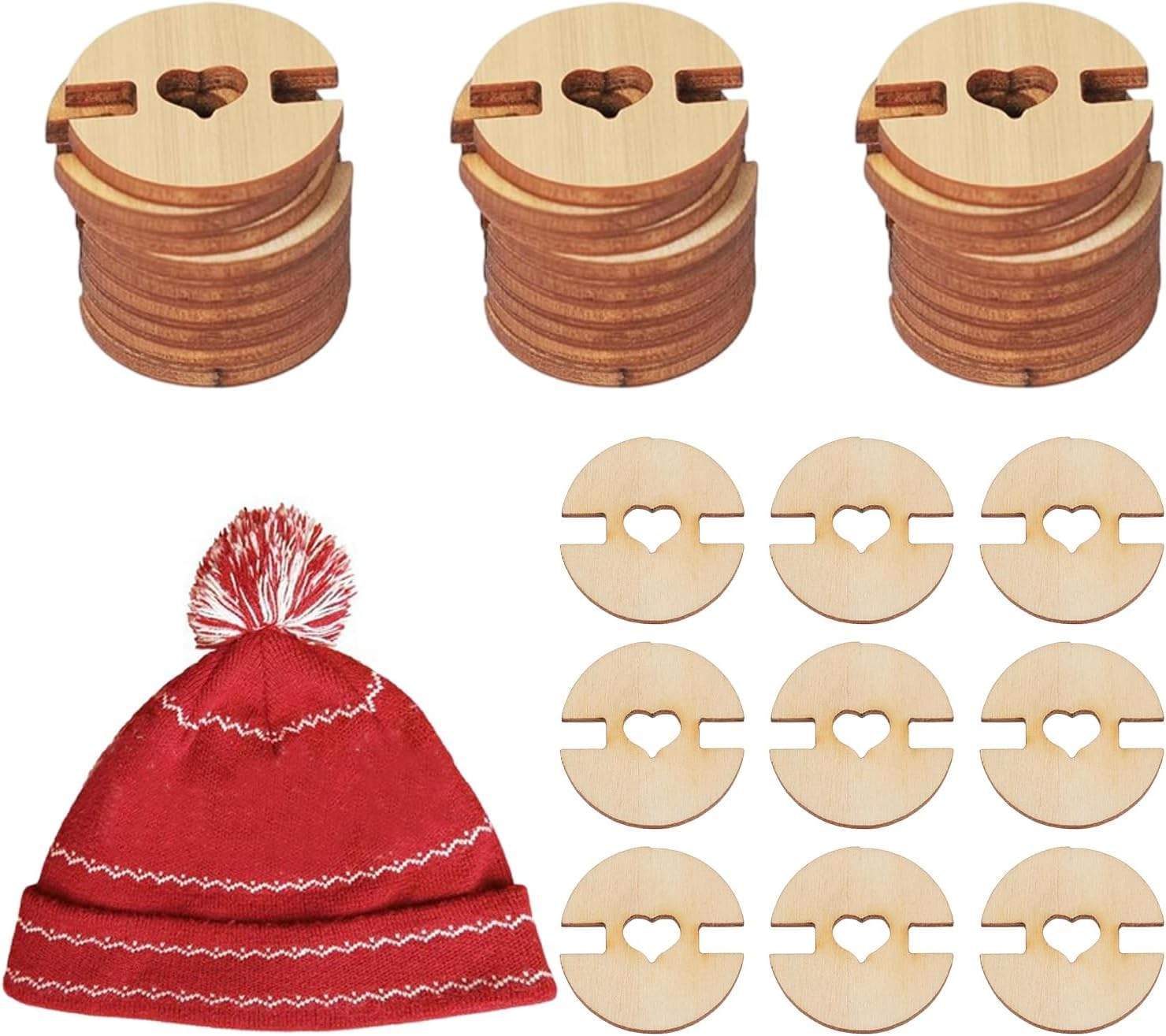 Wooden Hat Poms Poms Fasteners,100 Pack Removable Faux Fur Pom Pom Keepers Holder,Hat Button Faux Fur Pom Pom Keepers Holder,Wooden Poms Poms Buttons for Hats image number 2