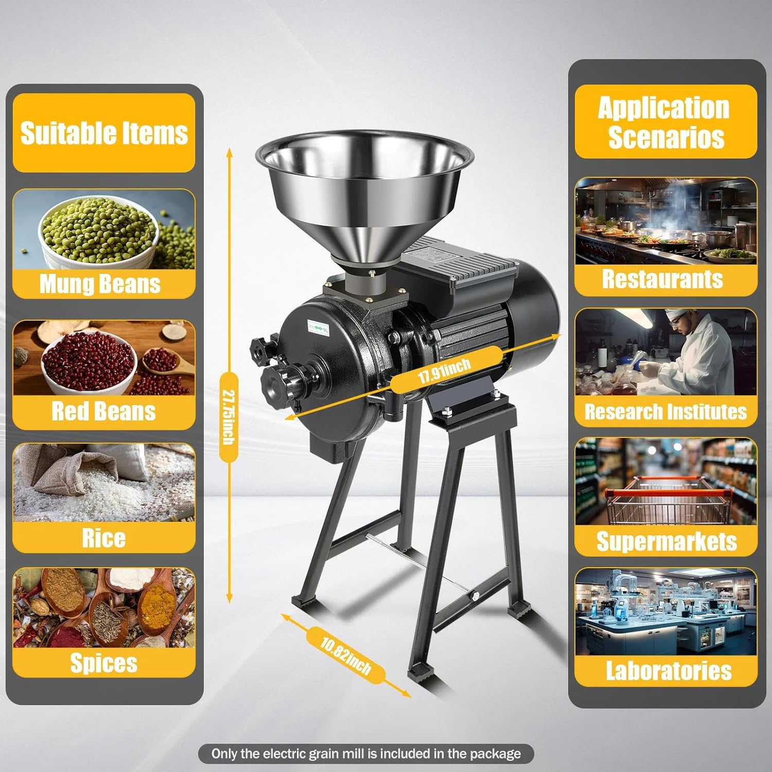 Electric Grinder, Grinder Mill Electric Grain Corn Wheat Feed/Flour Dry Wet Cereal Machine, Ultra-Fine Powder Grinding Machine, Cereals Grinder Rice Corn Grain Coffee Wheat with Funnel image number 6