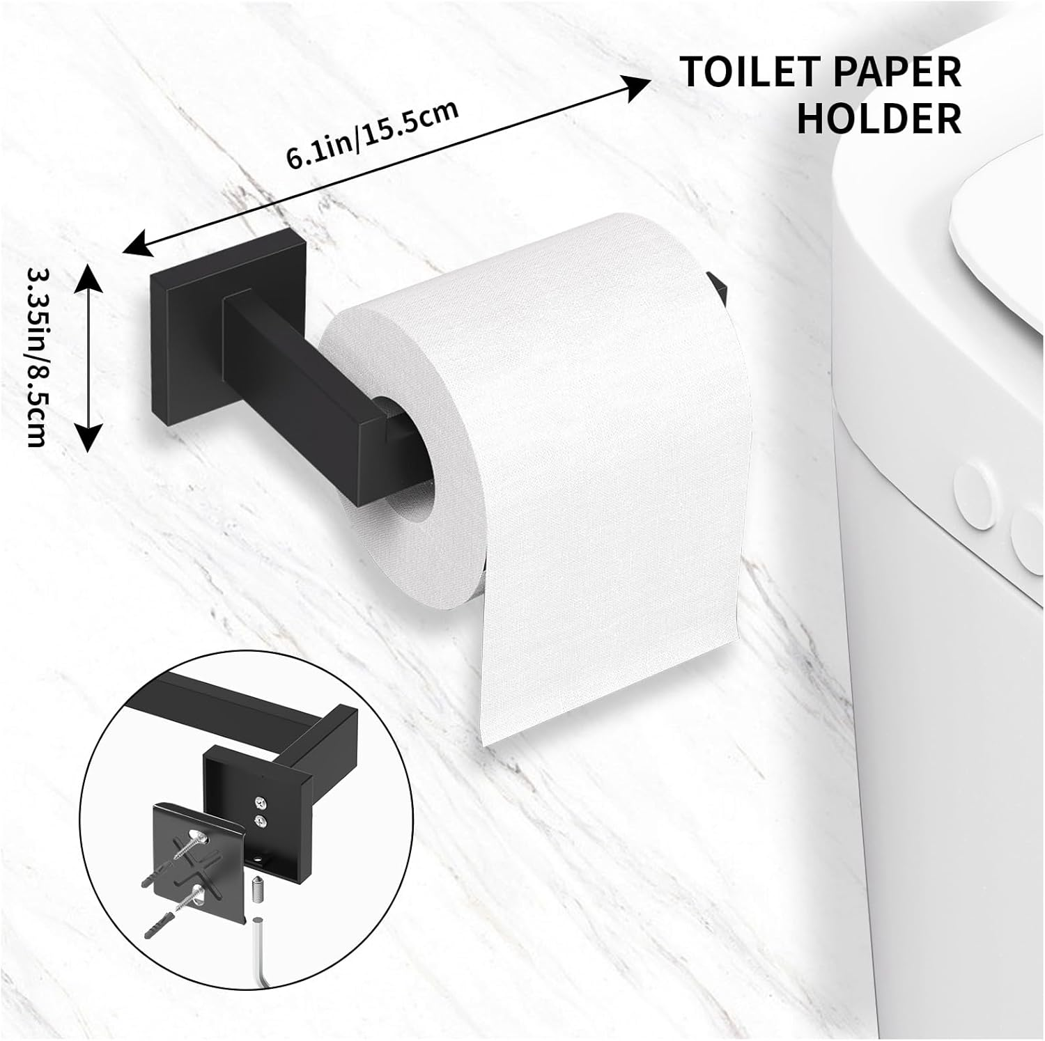 15-Pieces Matte Black Bathroom Accessories Set, 23.6 Inch Bath Towel Bar Set, SUS 304 Stainless Steel Bathroom Hardware Set, Towel Racks for Bathroom Wall Mounted