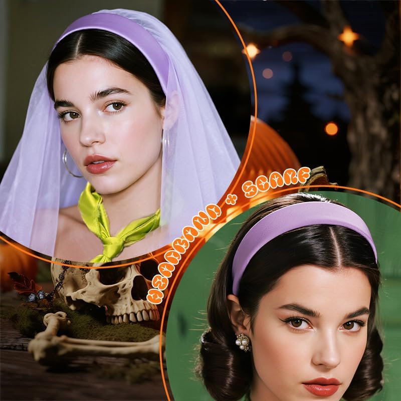 Halloween Purple Headband Green Scarf - Halloween Costume Accessories for Girls Women Cosplay Costumes for Adults Girls Women Neon Green Neck Scarf and Purple Headband for Party Cosplay Costume Set image number 6