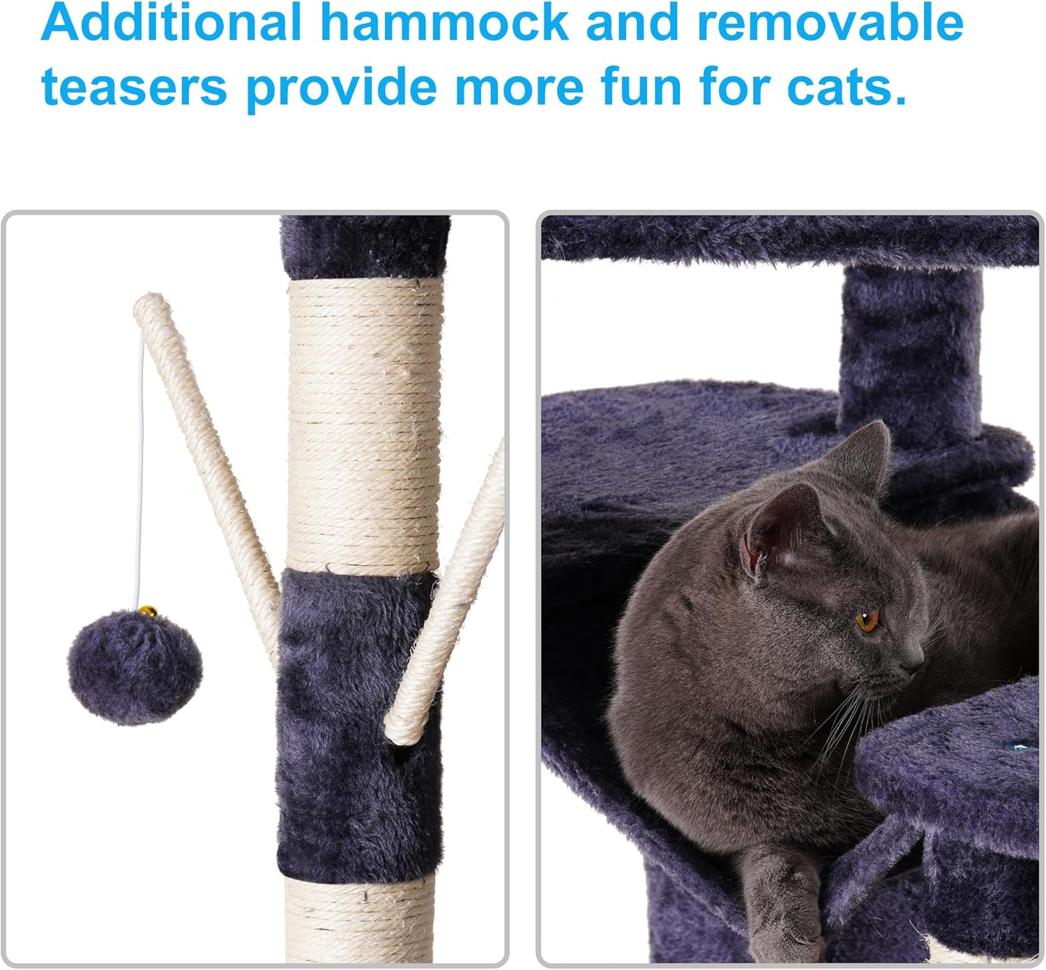 Hey-Brother Cat Tree, 180 Cm XL Large Cat Tower for Indoor Cats, Multi-Level House with 3 Padded Perches, Big Scratcher, Cozy Basket, 2 Cat Condos and Scratching Posts, Smoky Gray MPJ034G image number 3