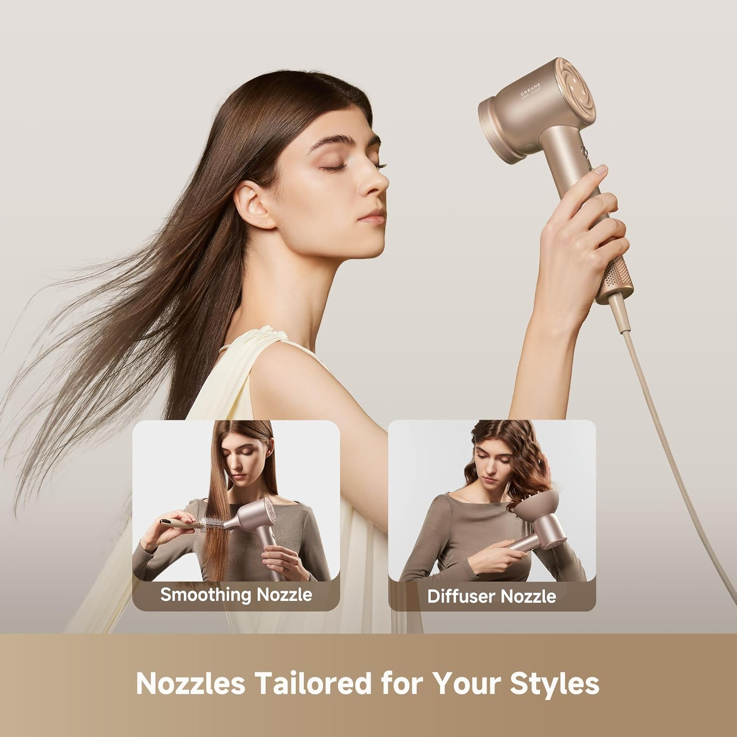 Dreame Hair Glory Mix High-Speed Dryer, 3 Magnetic Nozzles, Perfume Infusion, Customized Fragrant Drying, NTC Temperature Control, 300,000,000 Negative Lons/Cm&sup3;, 110,000RPM Motor, 336G Lightweight image number 4