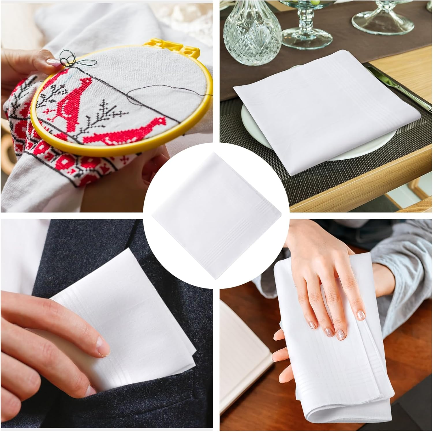 Shimeyao 60 Pcs Men'S Handkerchiefs Cotton Handkerchiefs 16 X 16 Inches Women Pure White Hankie Thick Soft Pocket Square image number 3