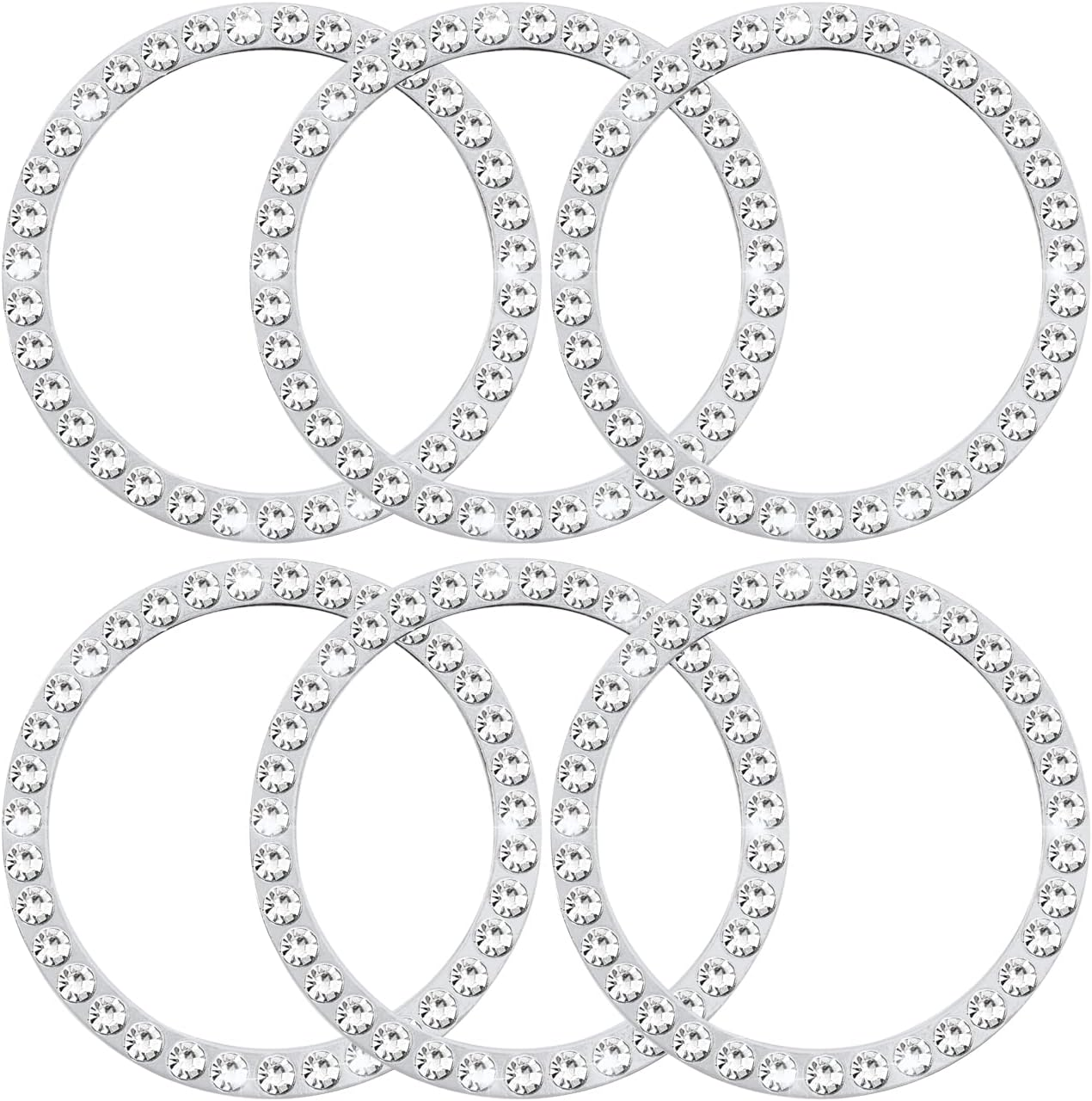 6 Pcs Bling Car Decor Crystal Rhinestone Ring Emblem Sticker, Engine Start Stop Decoration Ring Car Interior Accessories for Women, Push to Start Button Cover, Key Ignition & Knob Bling Ring, Silver image number 3