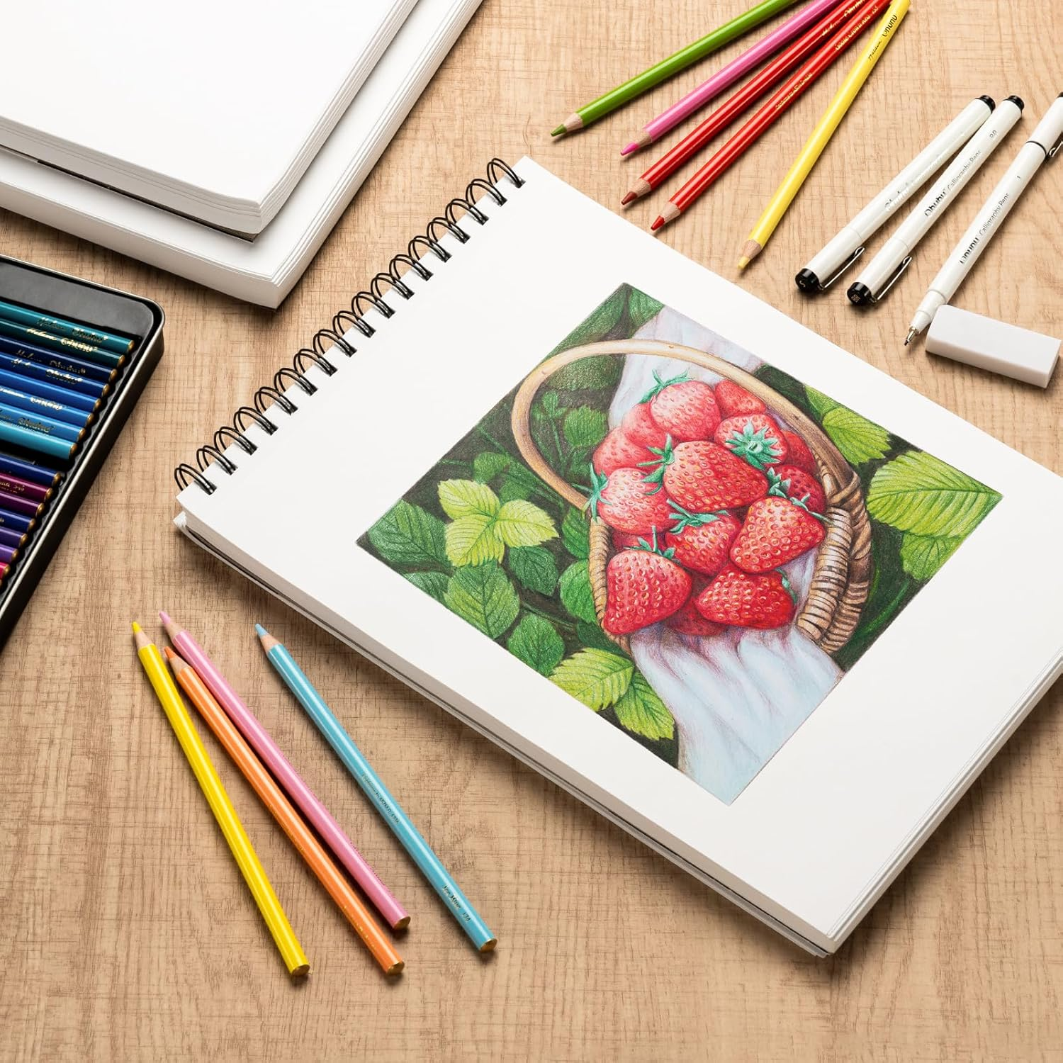 Ohuhu Sketch Book - 230Mm X 305Mm Bamboo Paper Top Spiral Bound Sketch Pad - 100 Sheets Sketching Book (79Lb/110Gsm) - Acid Free Art Sketchbook Drawing Painting Writing Paper image number 5