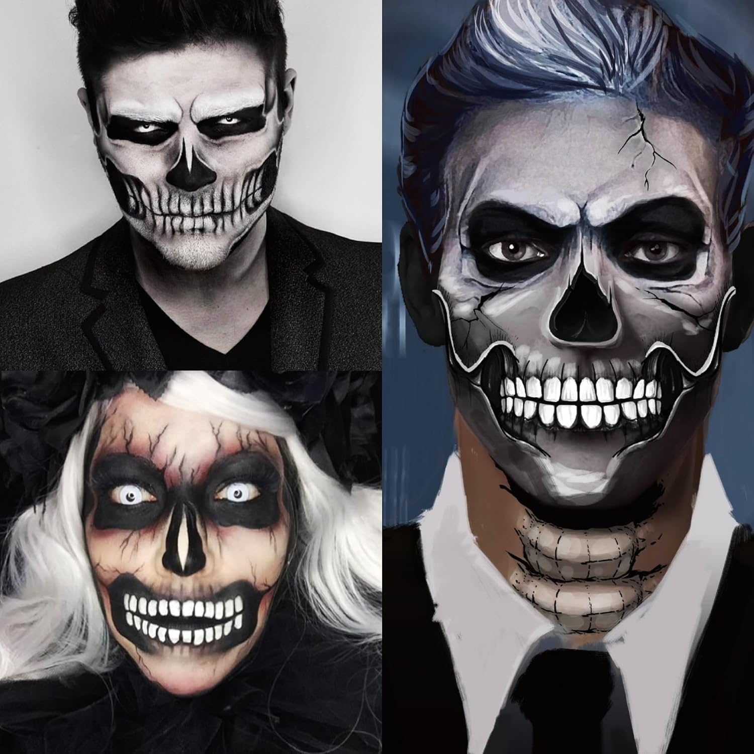 Halloween Face Tattoos for Women Makeup, Face Skeleton Mouth Spider Web Temporary Tattoo Stickers, Horror Make up Scary Face Tattoos for Kids Girls Boys Adults image number 3