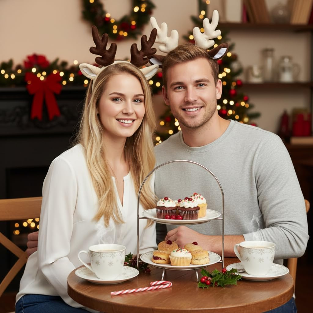 Housoutil Pack of 2 Antlers Headbands, Christmas Headbands for Adults, Christmas Headwear, Tiara, Hairband, Festive Antlers Headbands, Deer Horn Headbands, Pop Clothing, Christmas Elf