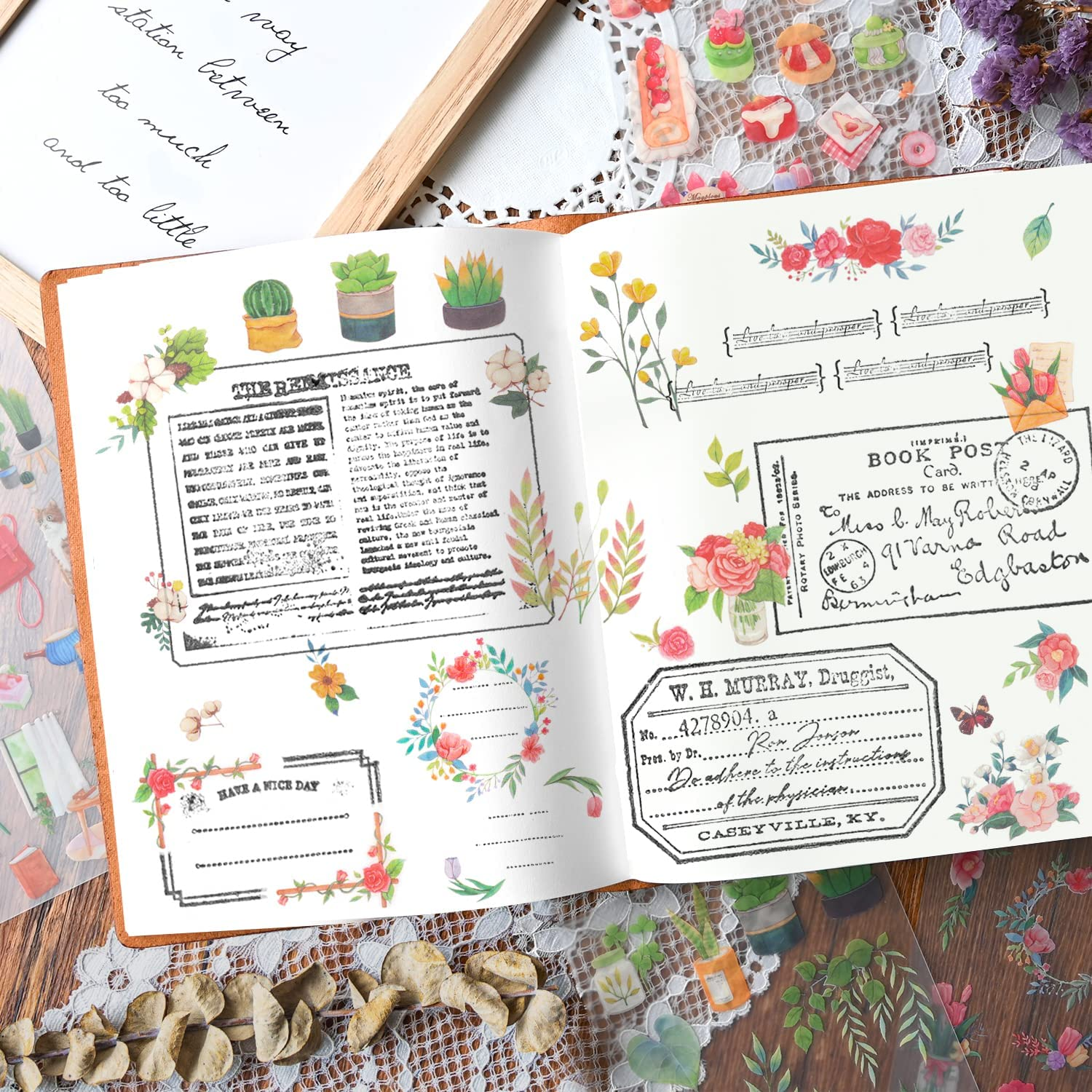 12 Sheets Rub on Transfer Sticker Scrapbook Sticker Jounal Sticker for Adult Sticker of Sewing Handicraft Decor Sticker for Card Making Diary Album DIY Art and Craft (Village)