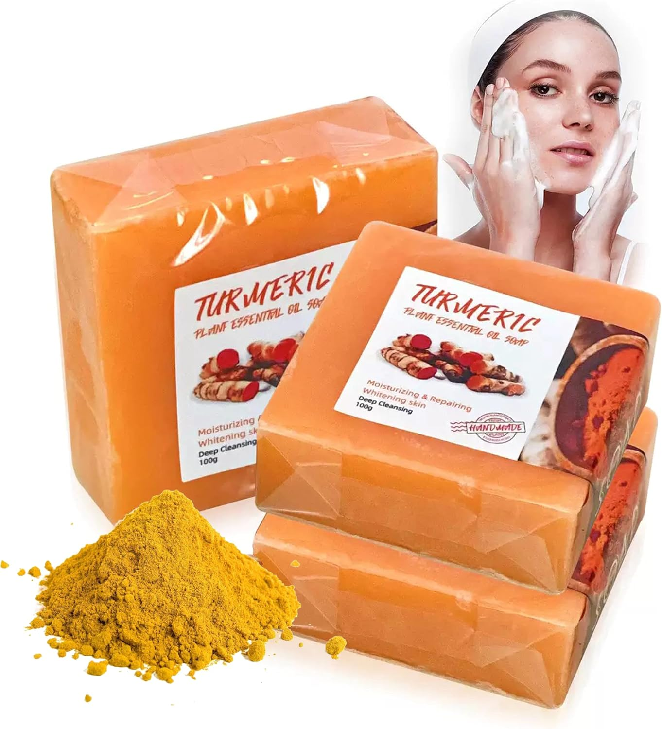 Lemon Turmeric and Kojic Acid Soap Bar -100G, Skin Brightening, Natural Granular Formula (3Pcs) image number 5