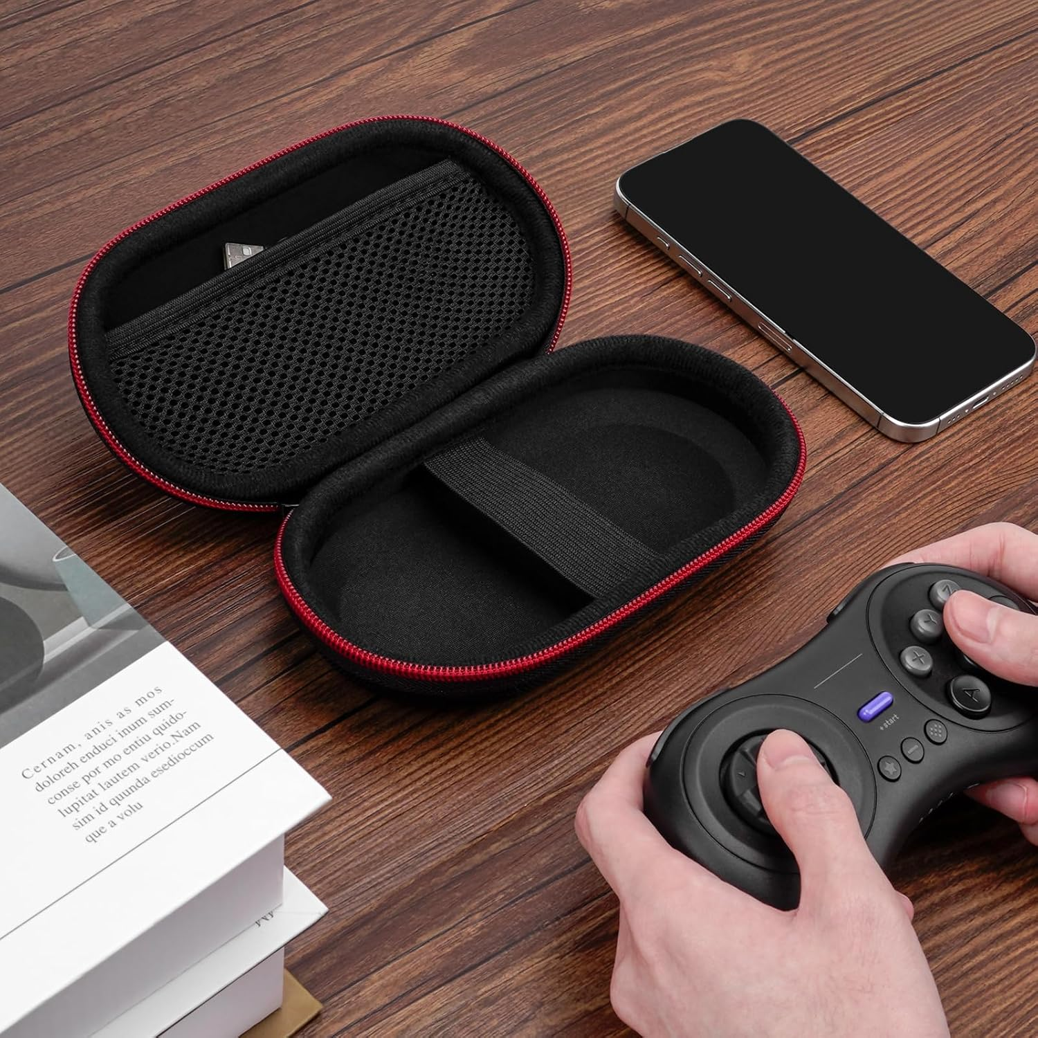 Geekria Carrying Case Compatible with 8Bitdo NEOGEO, M30, SN30 Pro Wireless Bluetooth Controller, Hard Shell Travel Case, Durable Storage Bag (Black and Red) - Black image number 1