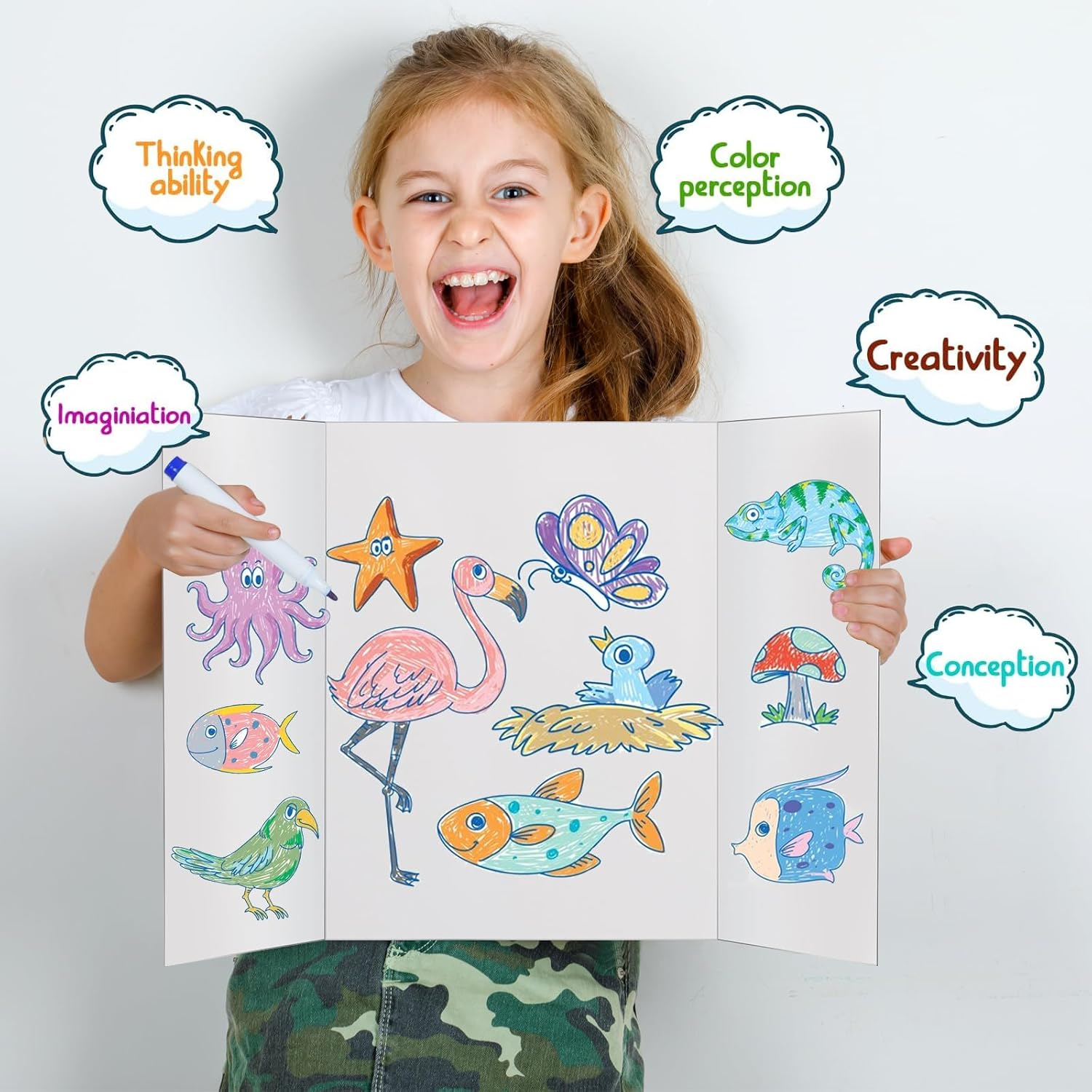 Doubleggs 10 Pack Small Trifold Poster Boards, 24" X 16" White Poster Board with 128 Sticky Accessories, Foldable Display Boards for School Projects, Business Presentations image number 6