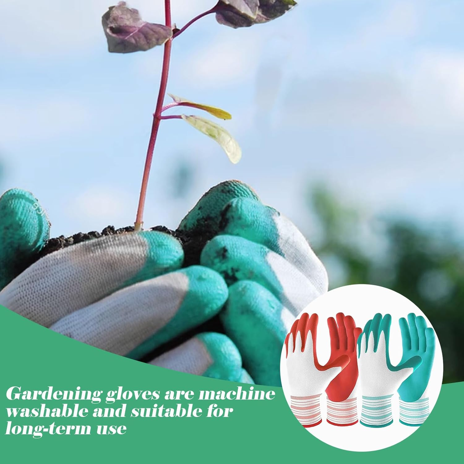 Garden Gloves, Gardening Gloves, 2 Pairs Work Gloves with Breathable Rubber Coated, Rubber Gloves for Ladies Women Yard Fishing Camping, Outdoor Protective Gardening Gloves, Gardening Gifts image number 5