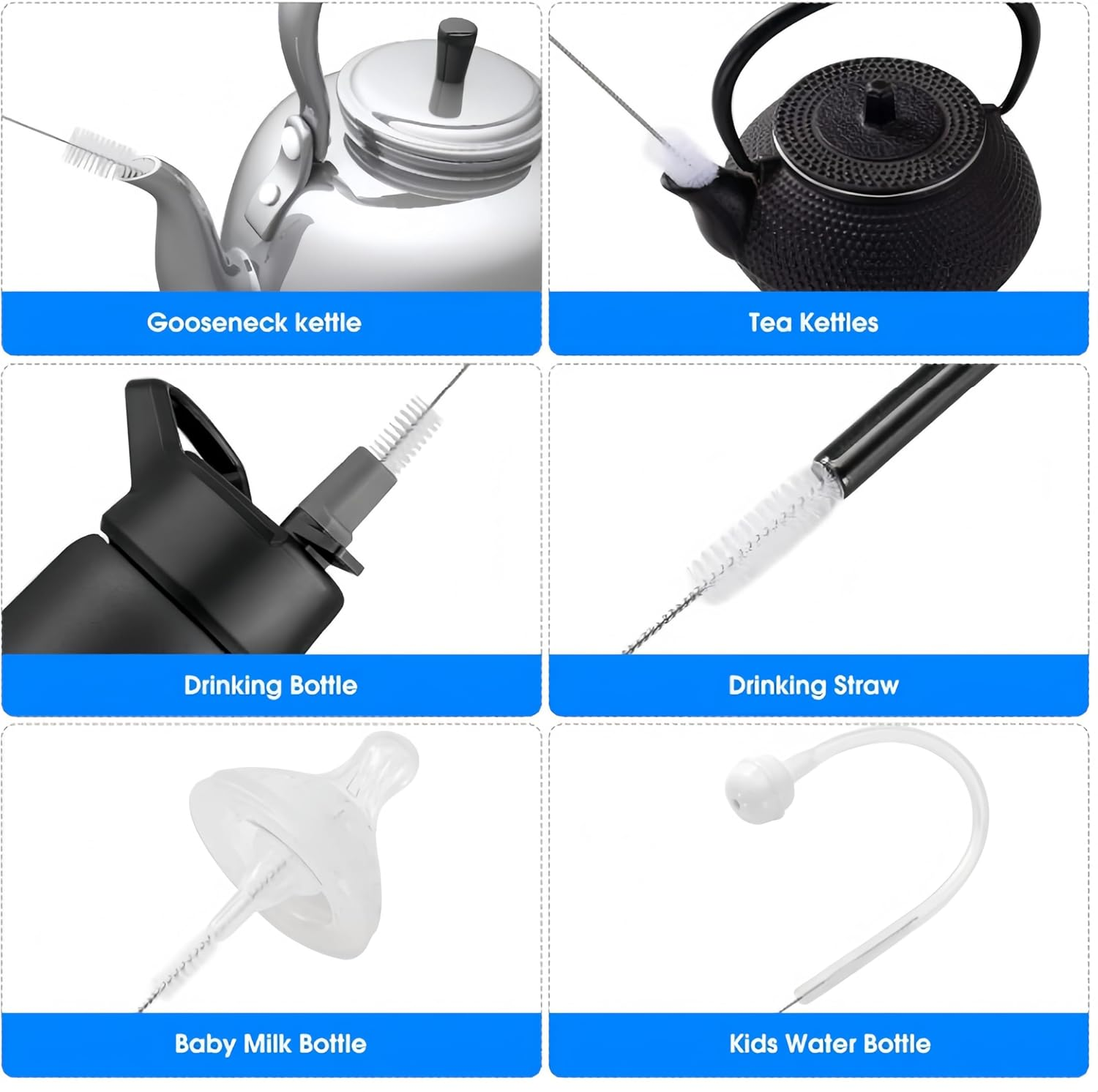 10 PCS Black Straw Cleaner Brush Kit and 1 PCS Yellow Double Ended Flexible Drain Brush,Hose Cleaning Brush for Fish Tank, Glass Tube, Home, Kitchen (11 Kind)