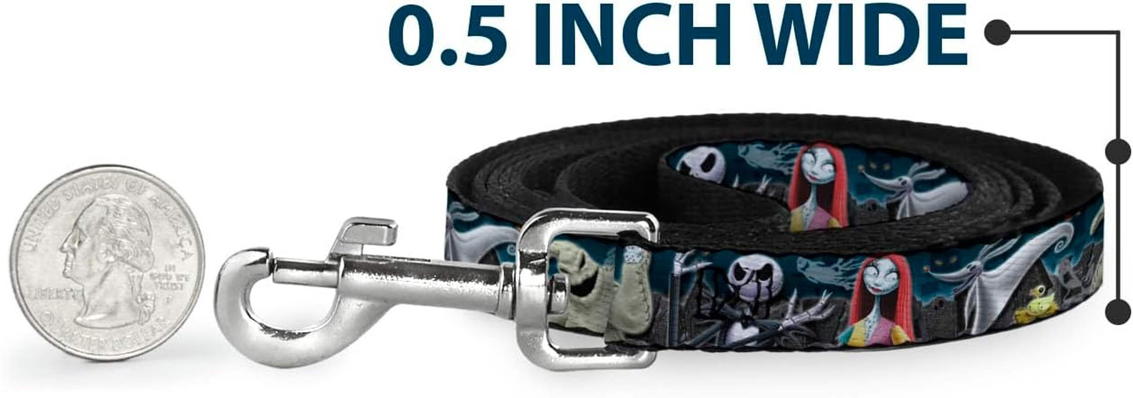 Dog Leash Nightmare before Christmas 4 Character Group Cemetery Scene 6 Feet Long 1.5 Inch Wide