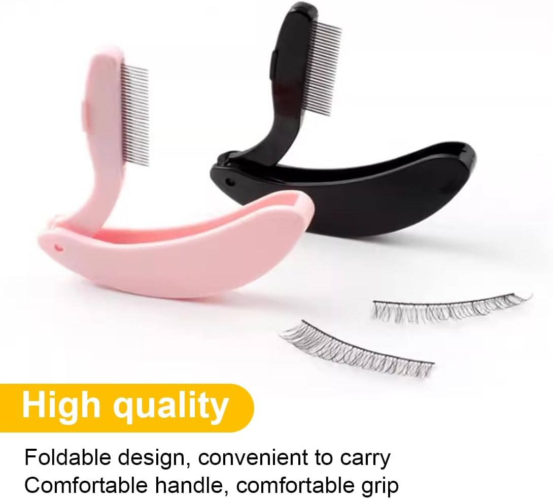 OUDQFCJ Folding Eyelash Comb, Pack of 2 Eyelash Combs, Stainless Steel Eyelash Separator, Foldable Eyelash Separator, Eyebrow Brush for Eyelash Styling, Travel, Family, Pink + Black image number 5