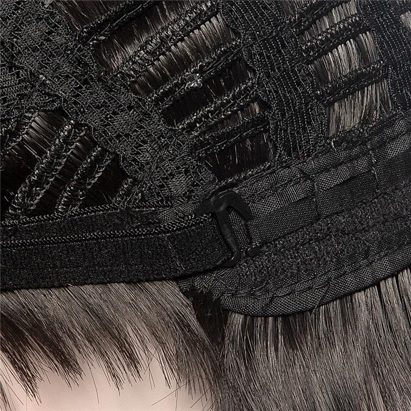 AUBWIG Men'S Wigs Black Grey Short Hair Fluffy Tiered Wigs Heat Resistant Synthetic Full Wigs (Black Gradient Grey) image number 4