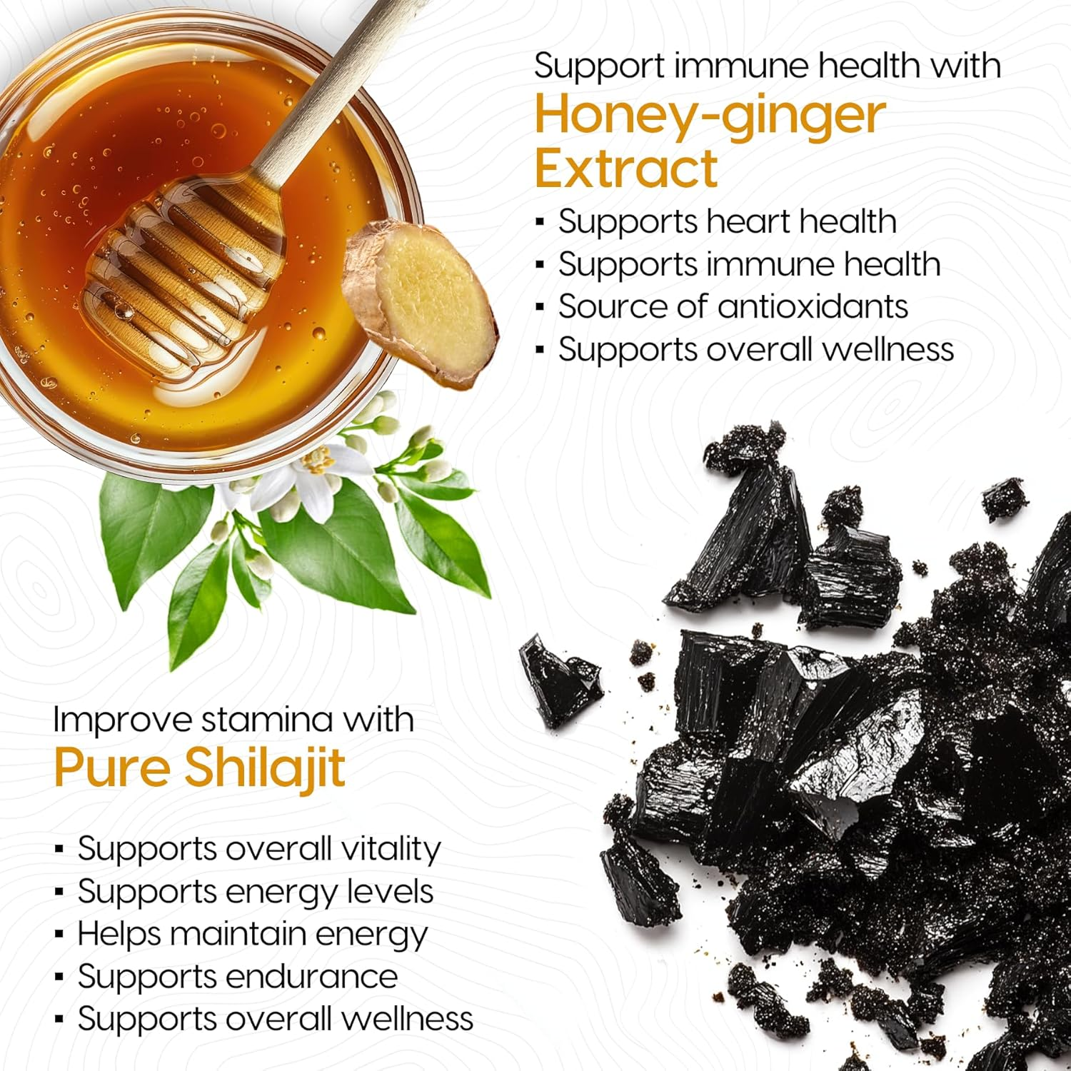 Shilajit Gummies 15000Mg | Pure Himalayan Shilajit | Lab Tested | Rich in Fulvic Acid & 85+ Trace Minerals | Vegan Organic Product for Daily Energy & Wellness | 60 Gummies Honey Ginger Flavour image number 2