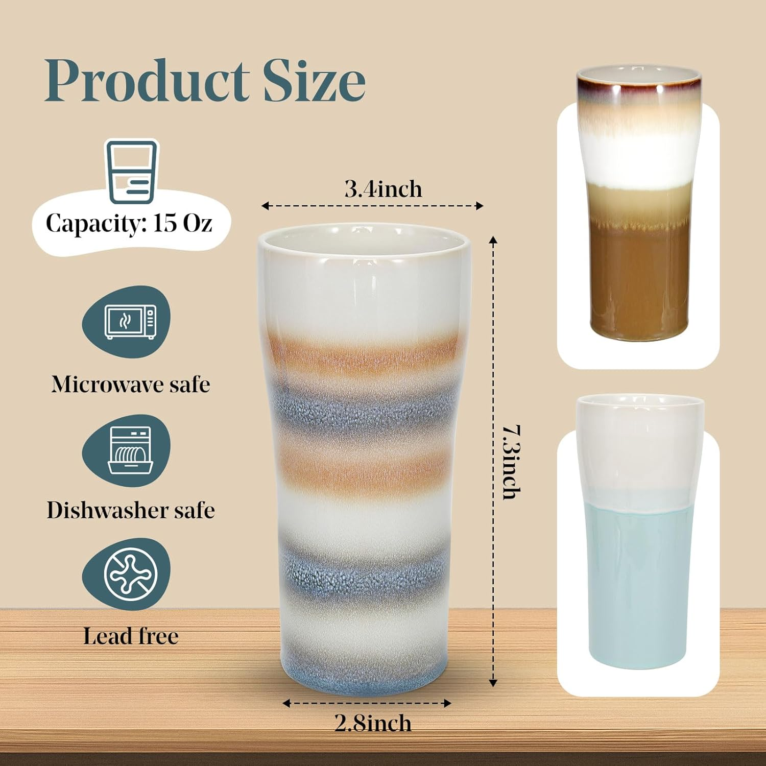 Kopmath Double Wall Ceramic Coffee Mug with Lid, 15Oz Large Travel Coffee Mug, Splash Resistant, Dishwasher Microwave Safe, Fit for Cup Holder, Insulated Cup, Keep Coffee Flavor, Gift - Blue-Orange image number 5