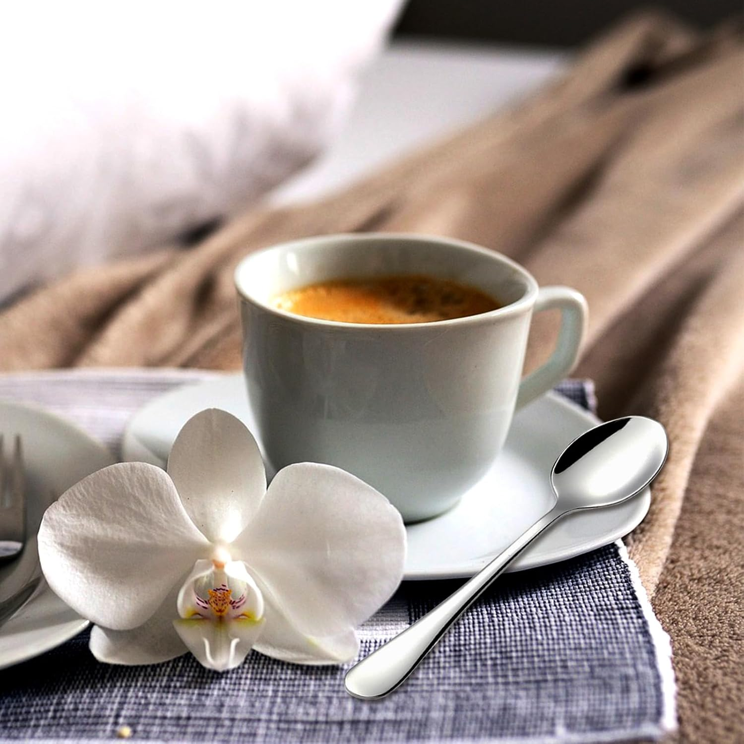 Tiokin 6 Pcs Teaspoons Set, 12Cm Coffee Spoons, Espresso Spoons, Stainless Steel Small Spoons Set for Coffee, Tea, Dessert, Appetizer, Ice Cream, Dishwasher Safe Use for Home, Cafe image number 4