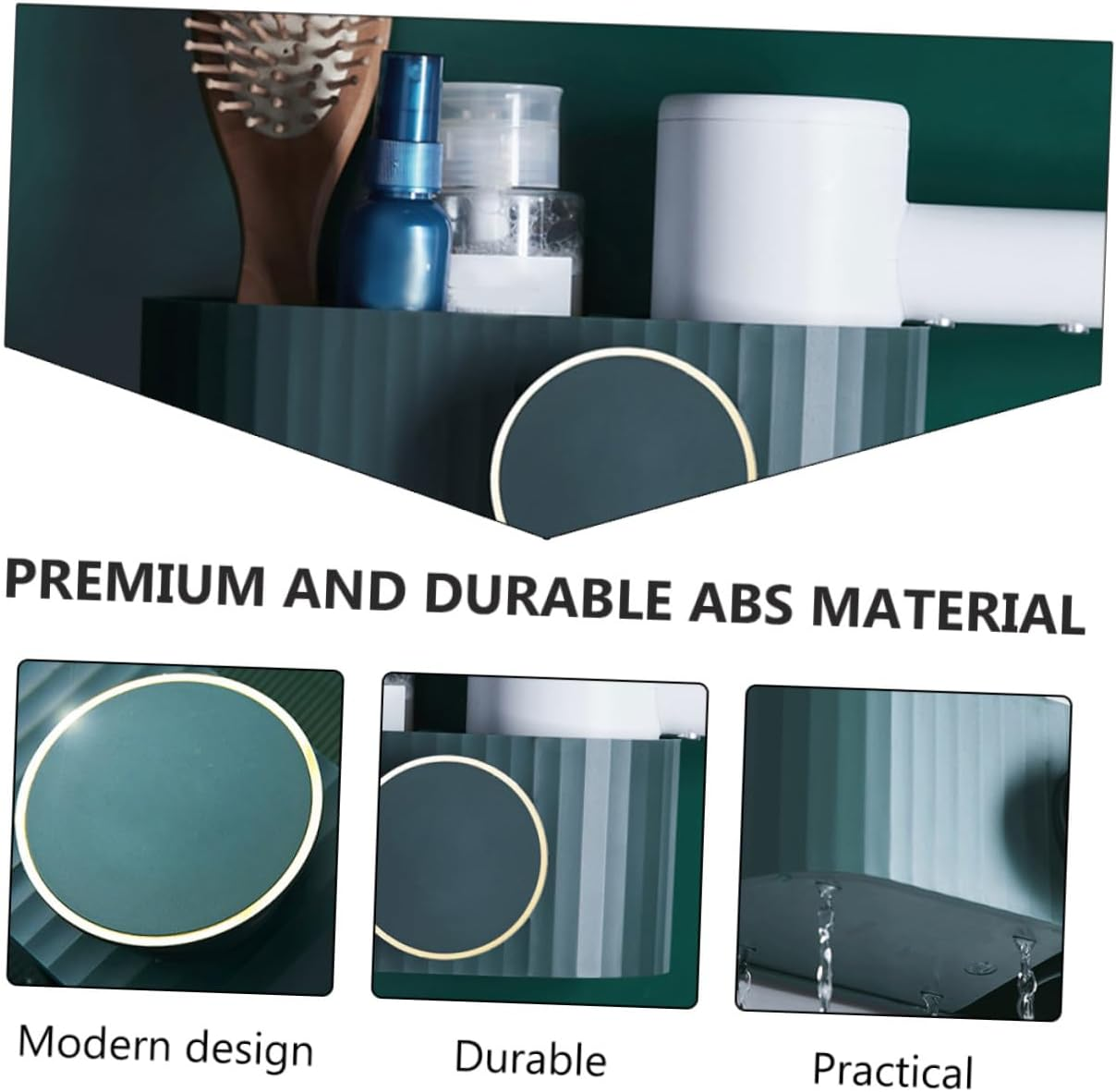 WRITWAA Wall Mounted Hair Dryer Storage Rack Bathroom Organizer Space Saving Holder in Peacock Green for Hairdryer and Accessories Practical Bathroom Supply