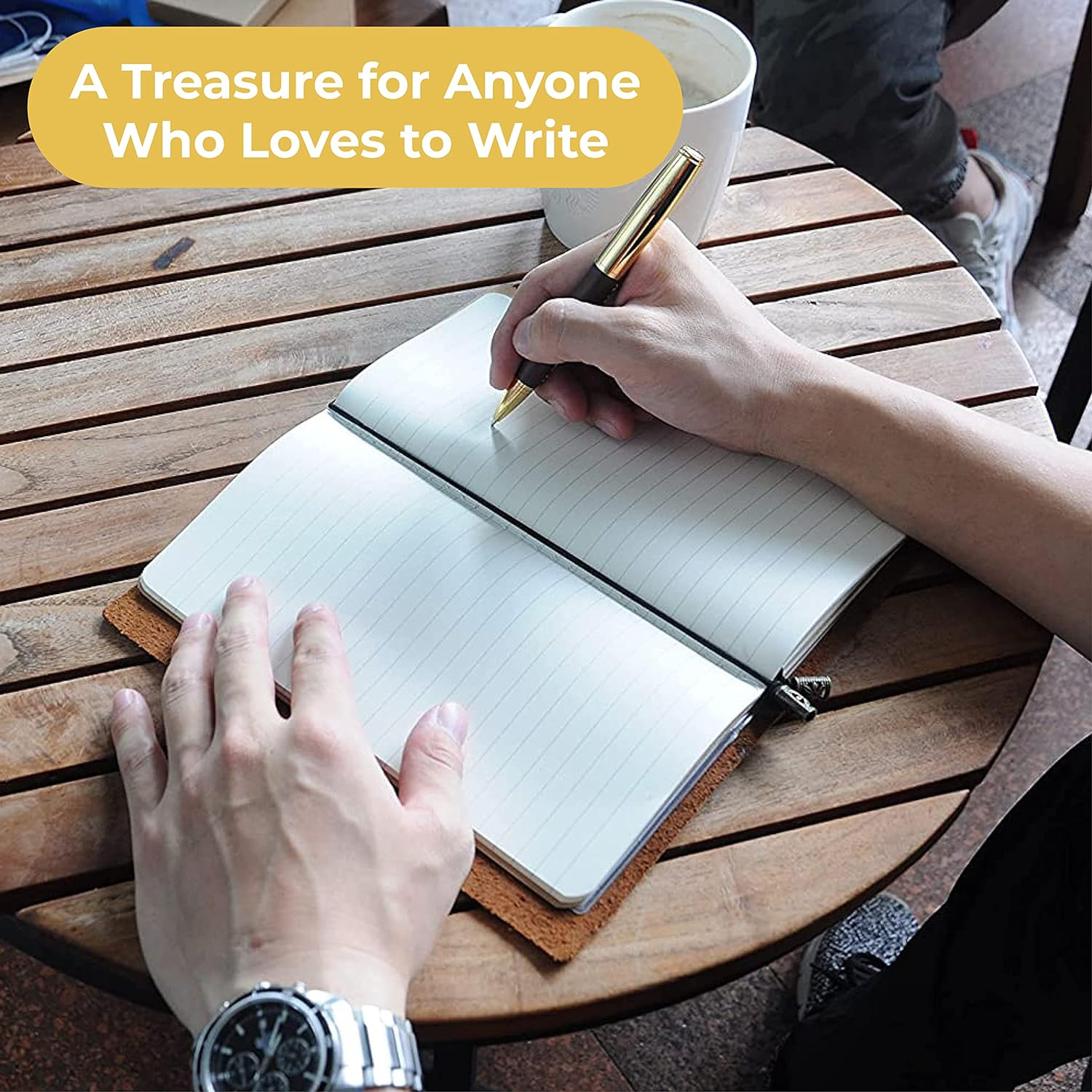 Refillable Leather Journal, Refillable Travellers Notebook for Men, Handmade Travelers Leather Travel Journal for Women, Vintage Antique Travel Diary Standard TN + Pen for Sketching image number 5