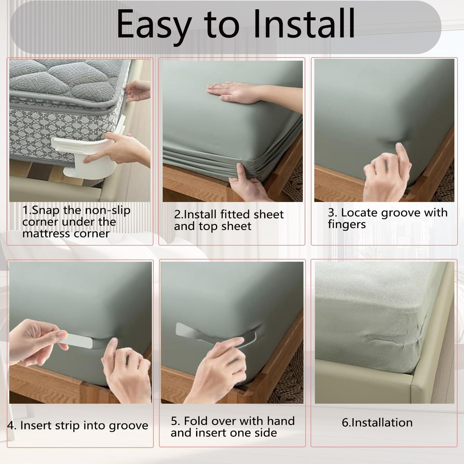 4Pcs Bed Sheet Holder Fitted Sheet Straps, Large Holders Keep Sheets Firm & Tight,Bed Sheet Rack with Lock Strip Easy to Install for All Mattress Sizes-Grey image number 2