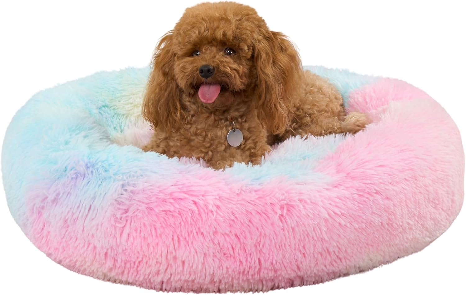 OHS Large Pink Dog Bed, Super Soft Fluffy Luxury Puppy Bed Pink Cat Bed for Dogs Pets Warm Circle Donut Dog Beds for Home Living Room Kitchen, Tie-Dye image number 3