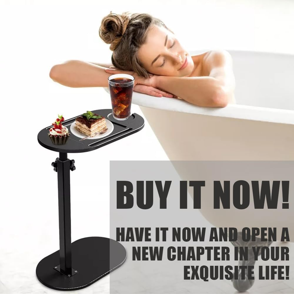 Adjustable Bathtub Table,C Shaped End Table,Removable Storage Rack,Bedside Storage Shelves,Liftable Side Table, Bamboo Tray Tables,For Sofa,Bed,Bathtub image number 5