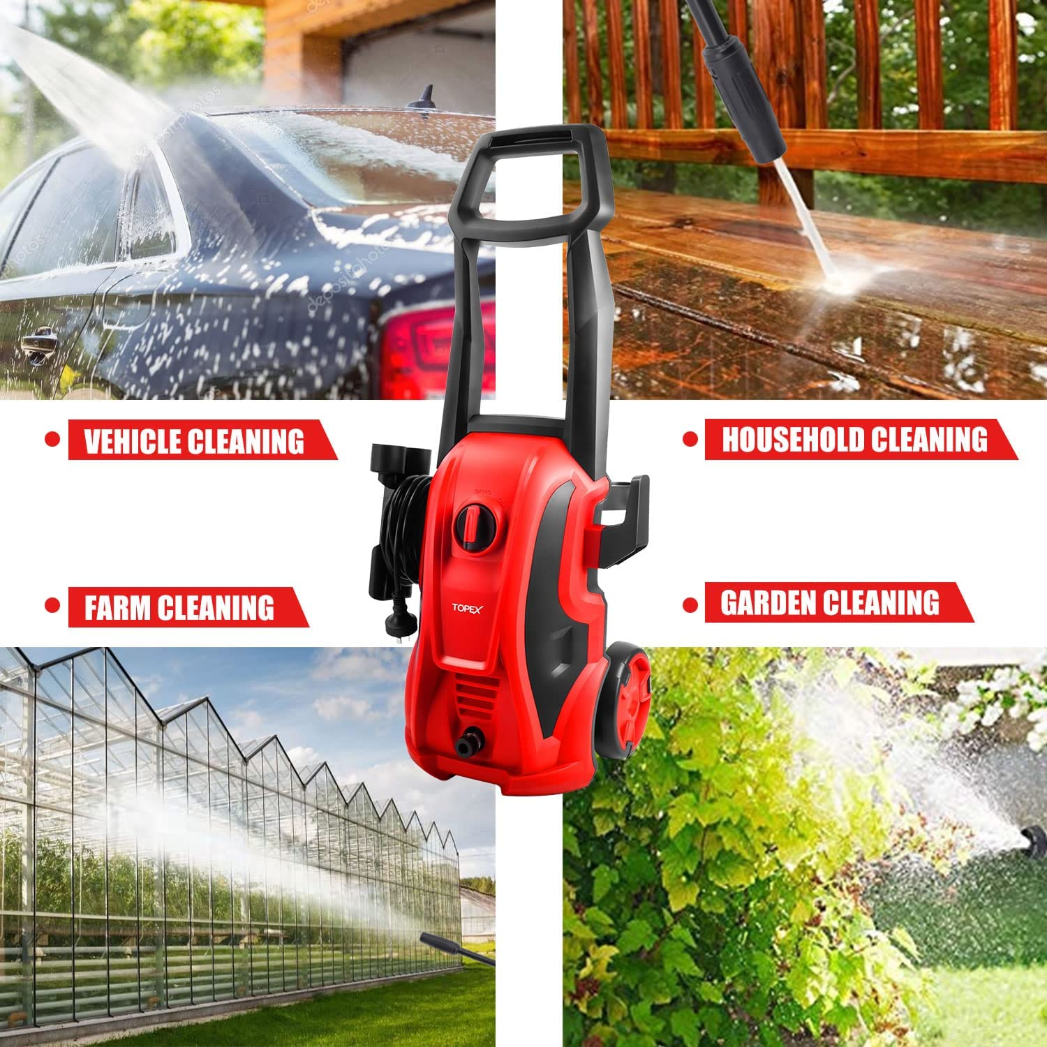 TOPEX High Pressure Washer Electric Cleaner Washing Machine W/Adjustable Spray Gun for Cars Fences Patios image number 4