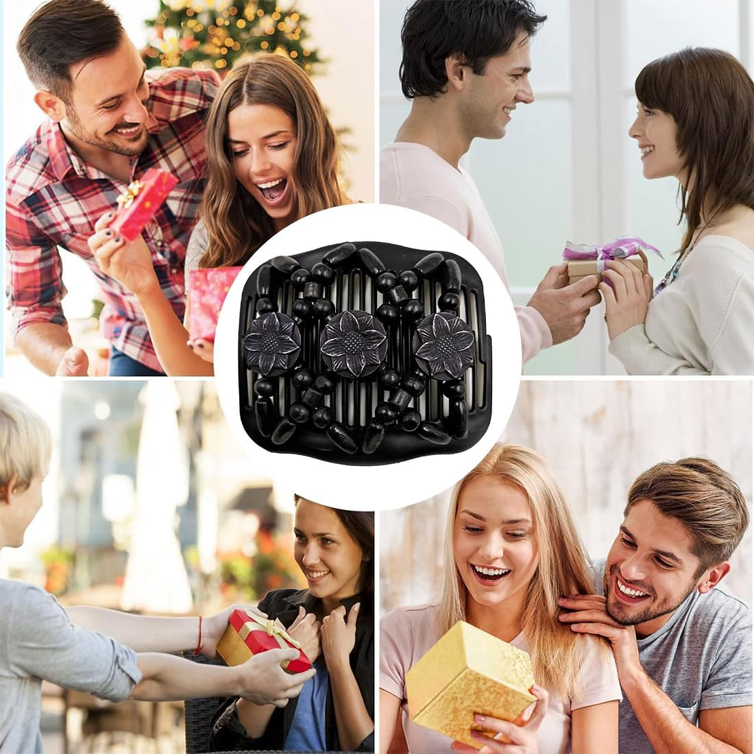 AFCJLTO Hair Comb with Elastic Beads and Stretchy Hair Clip, 1 Piece Magic Hair Comb Double Clip for Girls, Beautiful Hair Accessories Elegant Hair Clip for Women, Hair Styling Hair Comb