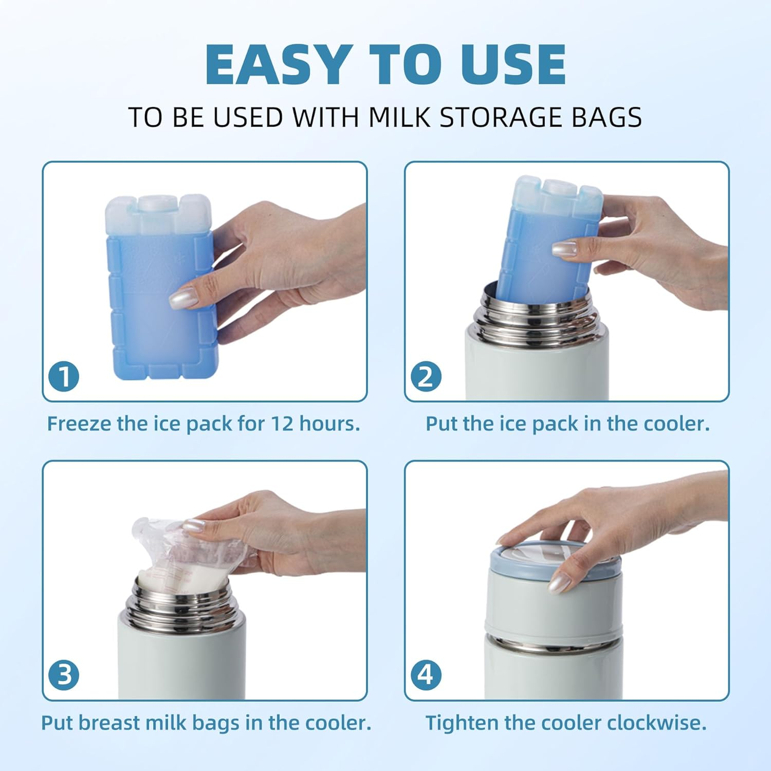 Portable Breast Milk Cooler, Stainless Steel Breastmilk Storage Keeps Breastmilk Cold for up to 24 Hours, Breast Milk Chiller Included Ice Pack for Women Outdoor Travel
