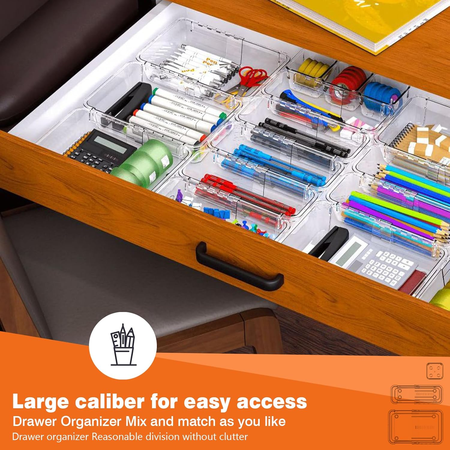 25 Pcs Adjustable Clear Plastic Drawer Organiser Set, 4 Sizes Desk Drawer Divider Organizers and Storage Bins for Makeup, Jewelry, Gadgets for Kitchen, Bedroom, Bathroom, Office image number 4