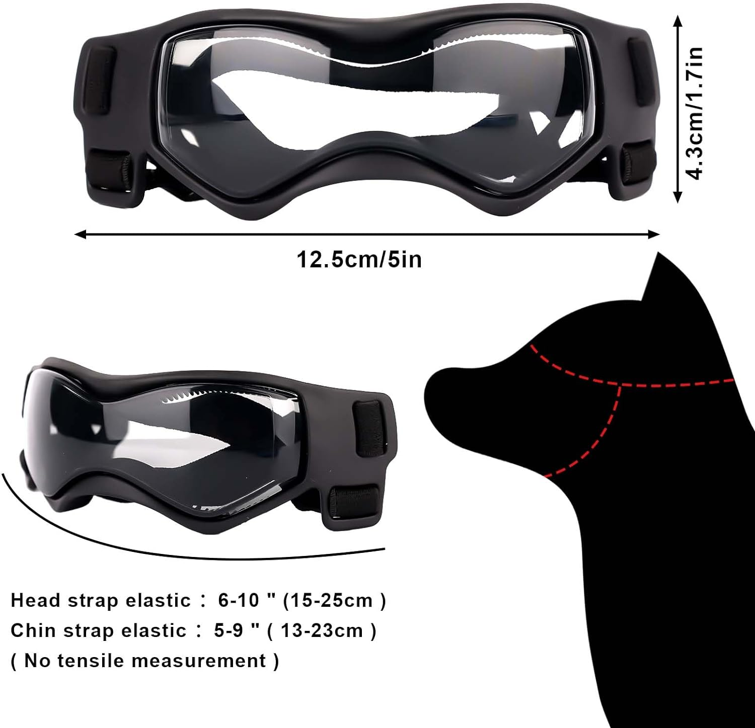Small Breed Dog Sunglasses, Dog Goggles for Small Dogs Windproof Anti-Fog Dog Glasses Adjustable Dog Goggles for Pet Small Medium Dogs Outdoor Eye Protection (Black) image number 6